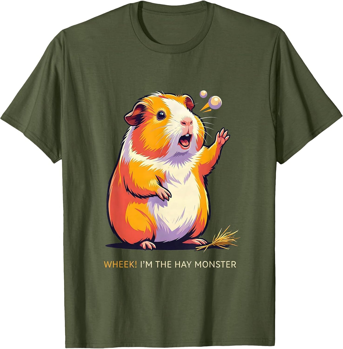 Men's Wheek! I'm The Hay Monster Cute Guinea Pig Cartoon Humor T-Shirt - Olive Green