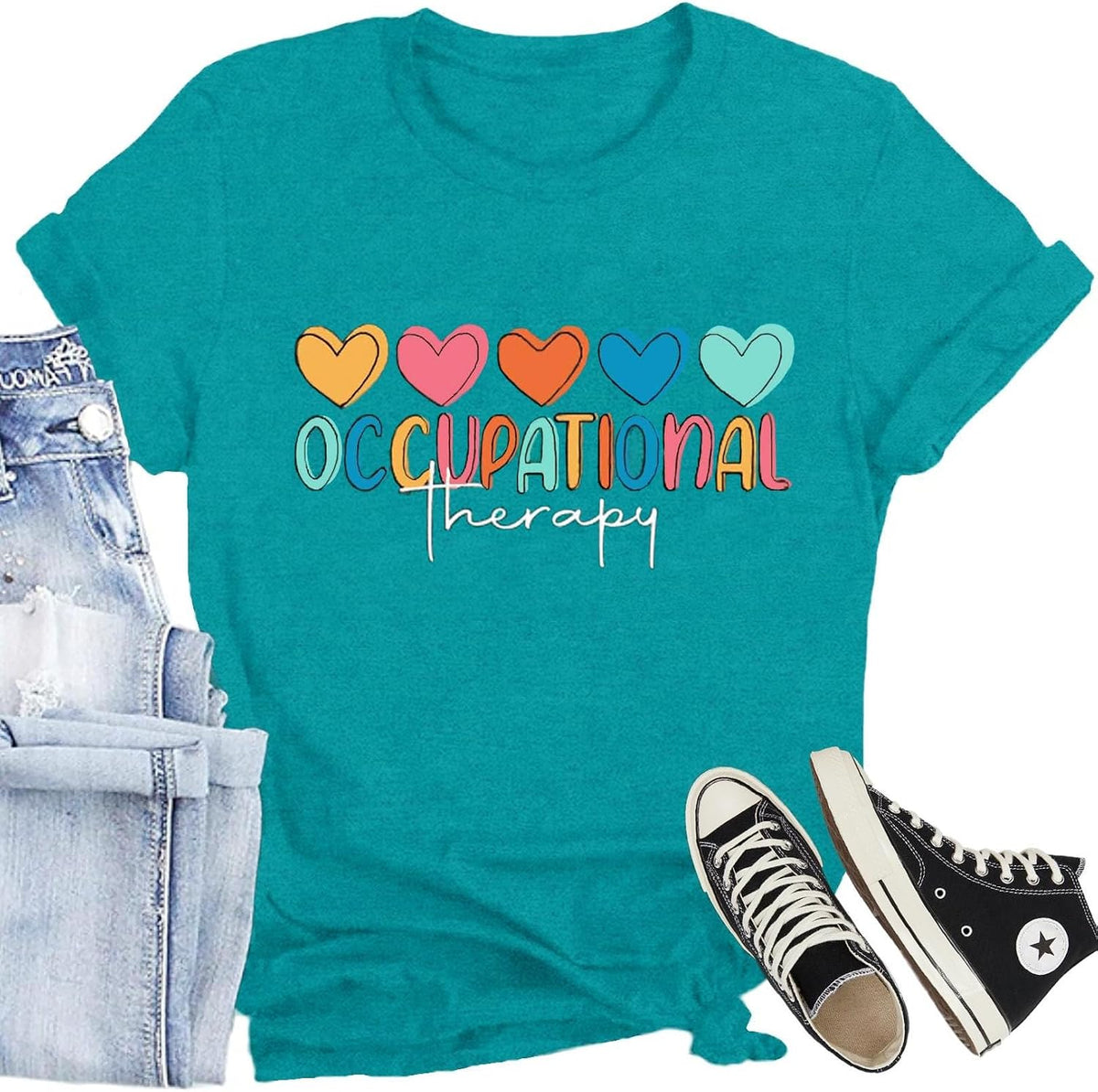 Speech Therapy Shirt for Women Speech Language Pathologist Graphic T-Shirts Rainbow Heart Autism Awareness Teacher Tee Tops