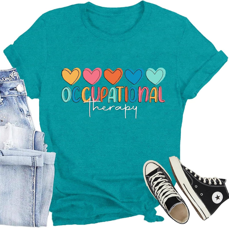 Speech Therapy Shirt for Women Speech Language Pathologist Graphic T-Shirts Rainbow Heart Autism Awareness Teacher Tee Tops