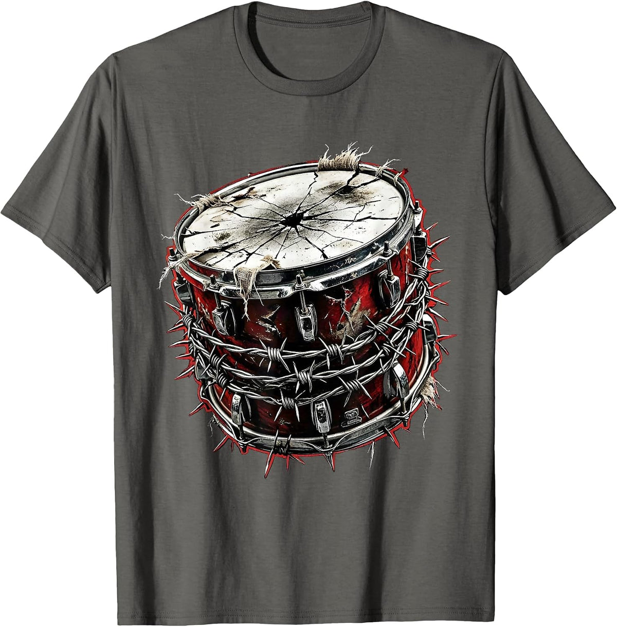 Snare Drum Barbed Wire Graphic Tee T-Shirt - Asphalt Grey
