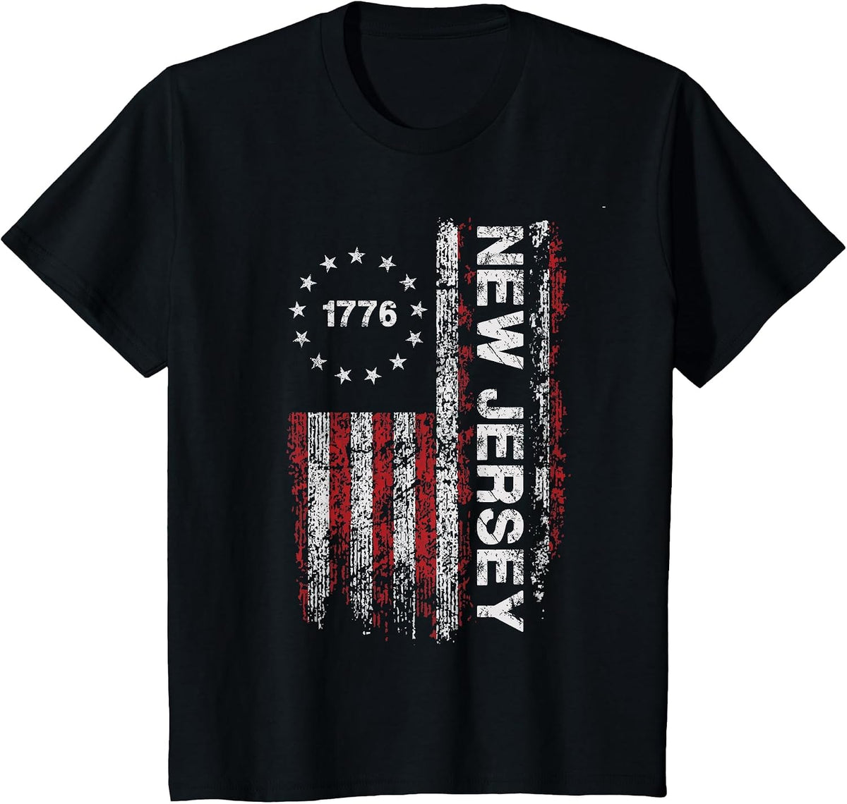 New Jersey State US Flag 1776 Vintage for Men Women Youth T-Shirt - Black