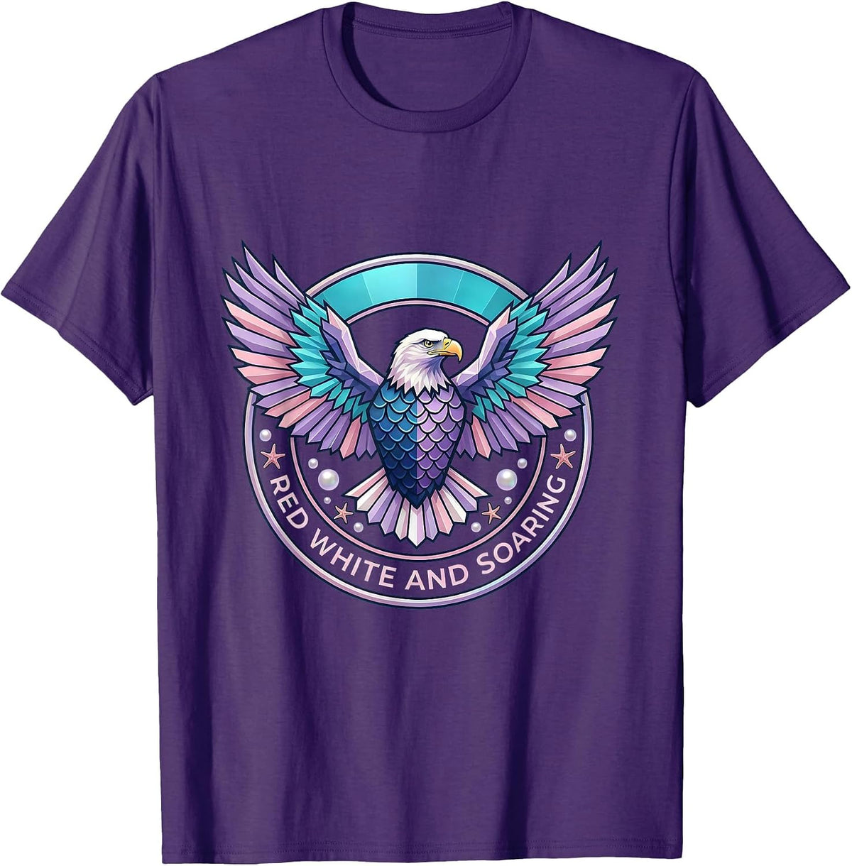 Men's American Flag Eagle Red White and Soaring Design T-Shirt - Purple