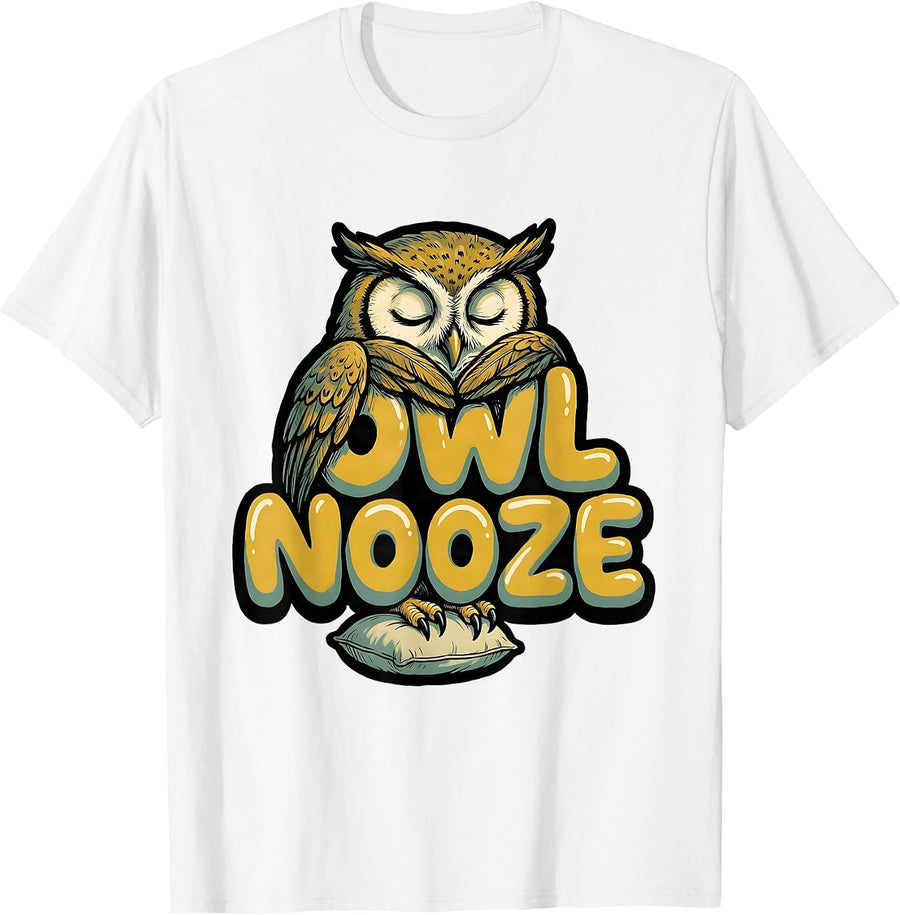 Men's Owlnooze Official Sleepshirt Cute Sleeping Owl Animal Lover T-Shirt - White