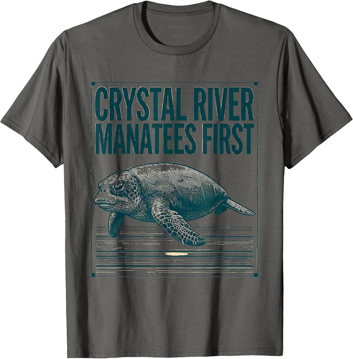 Crystal River Manatees First Vintage Florida Gulf Coast T-Shirt - Asphalt Grey