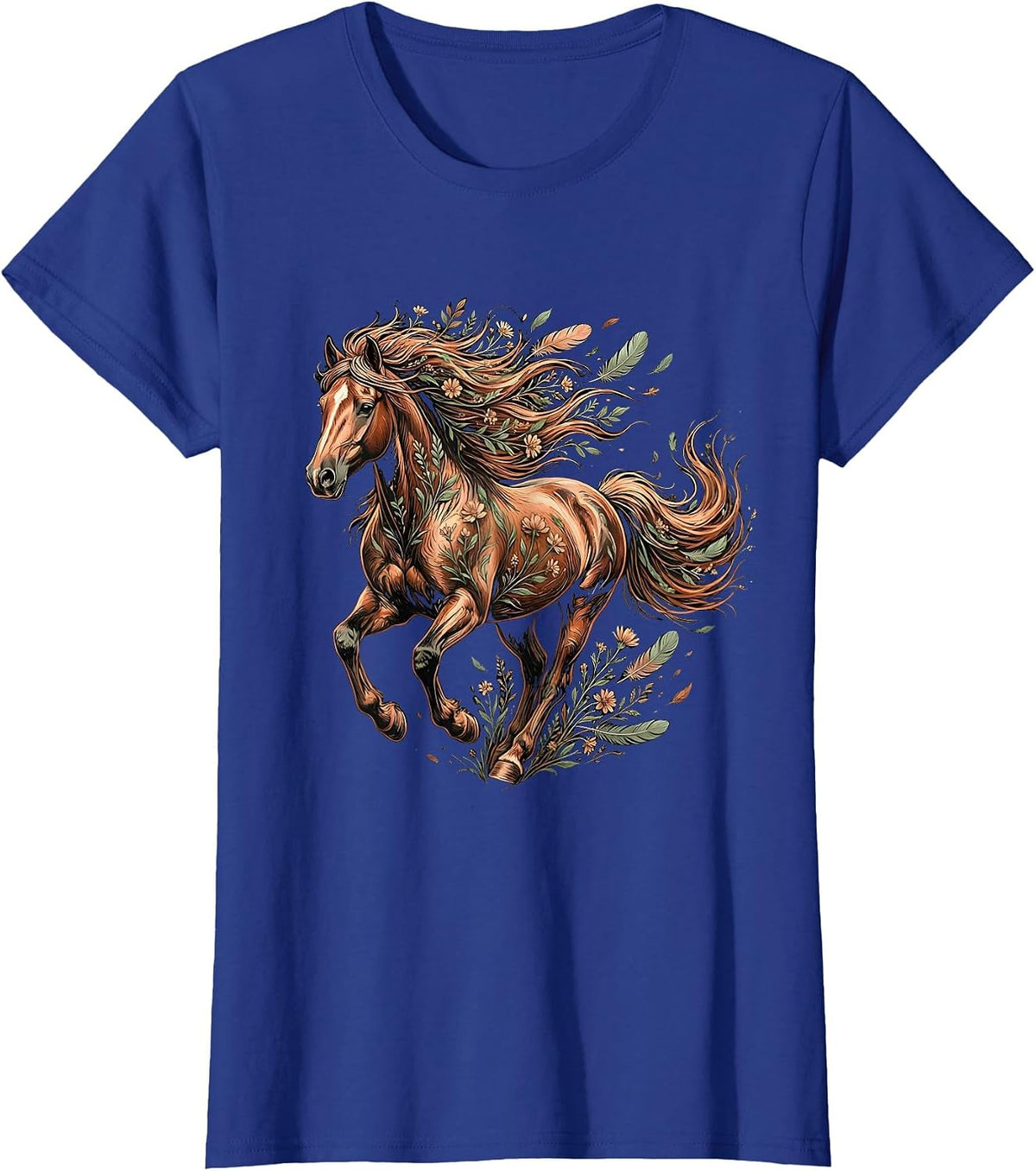 Women's Stallion Running Free Across Open Plains T-Shirt - Royal Blue