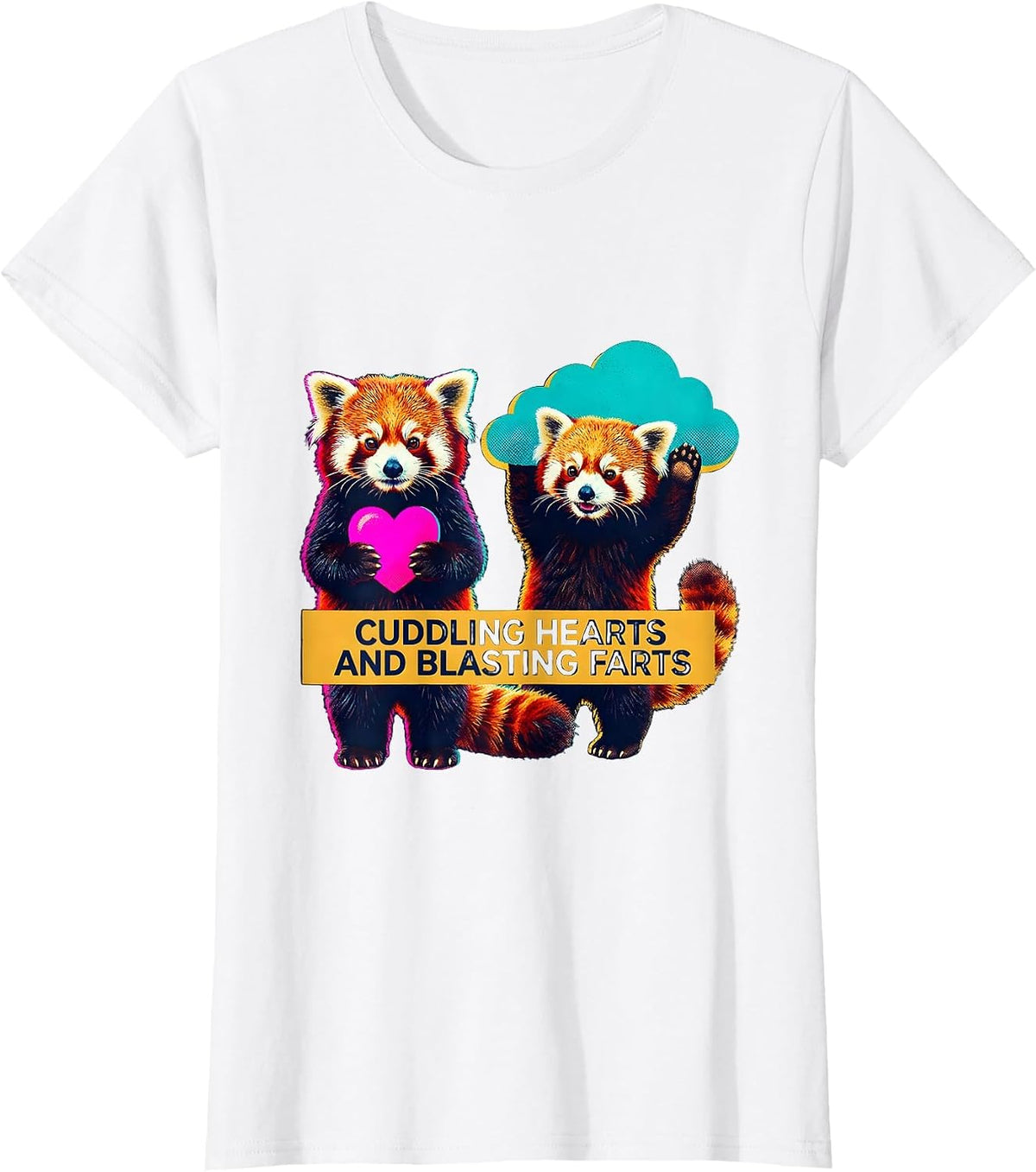 Women's Cuddling Hearts And Blasting Farts Funny Baby Red Panda T-Shirt - White