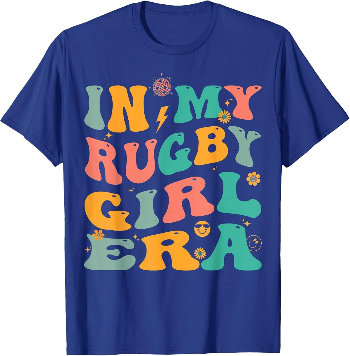 Retro Rugby Girl Groovy T-Shirt - Royal Blue