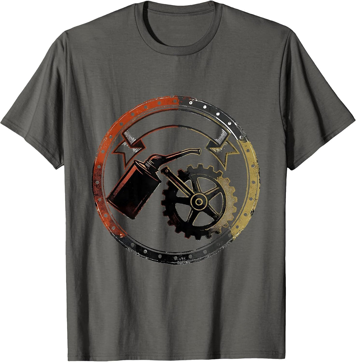 Men's Sealed Oil Can Steam Locomotive Train Enthusiast Vintage T-Shirt - Asphalt Grey