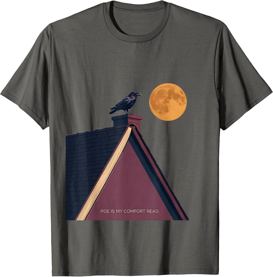 Poe Is My Comfort Read Gothic Literary Humor Raven Book T-Shirt - Asphalt Grey