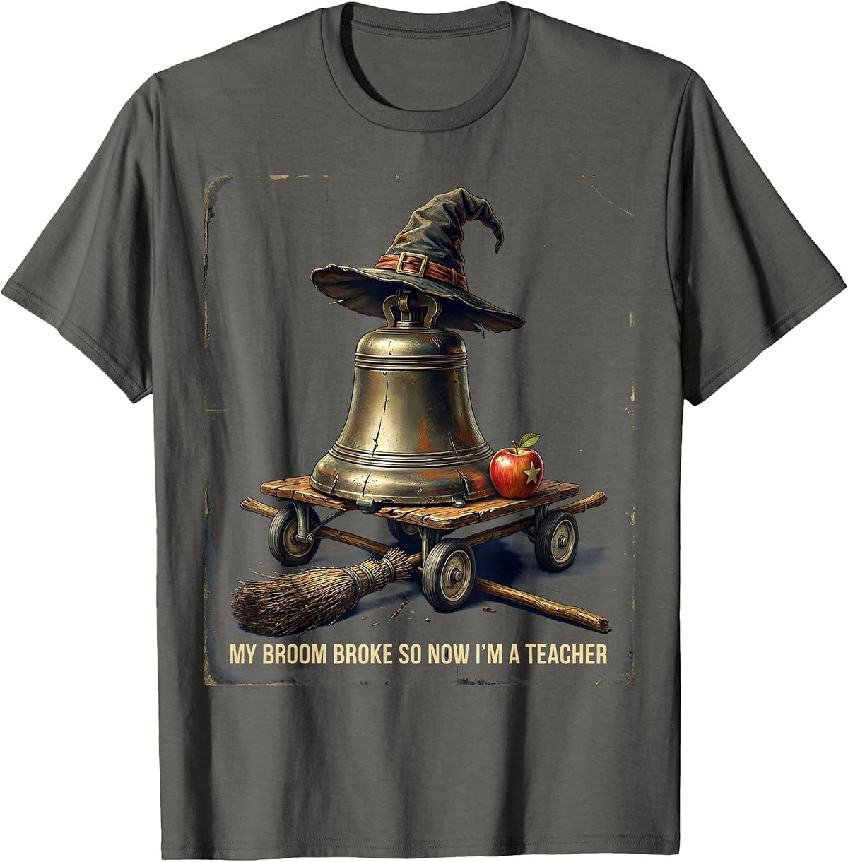 Men's My Broom Broke So Now I'm A Teacher Vintage Halloween T-Shirt - Asphalt Grey