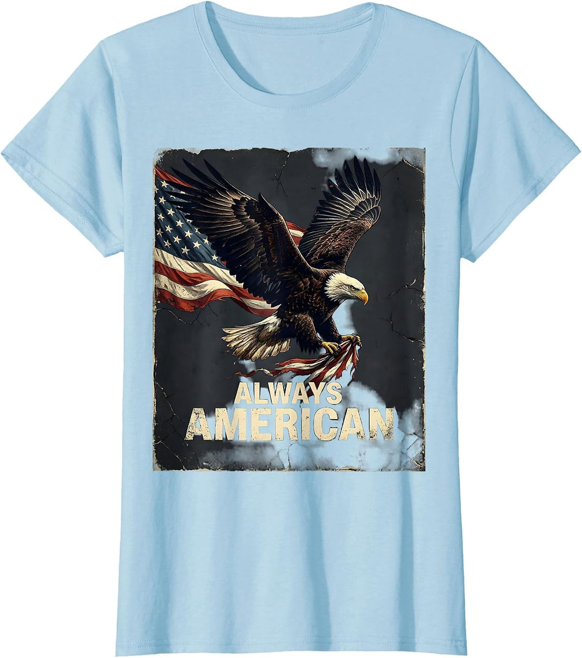 Always American Distressed Patriotic Eagle Flag T-Shirt - Baby Blue