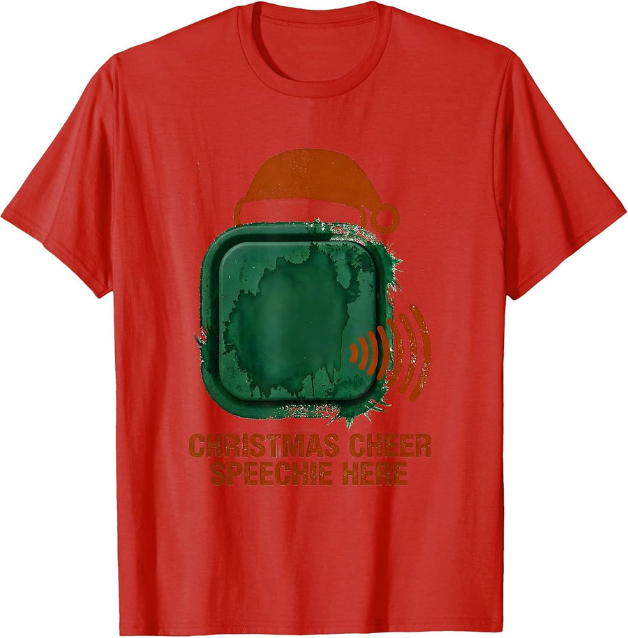 Men's Christmas Cheer Speechie Here Funny Speech Therapist SLP T-Shirt - Red