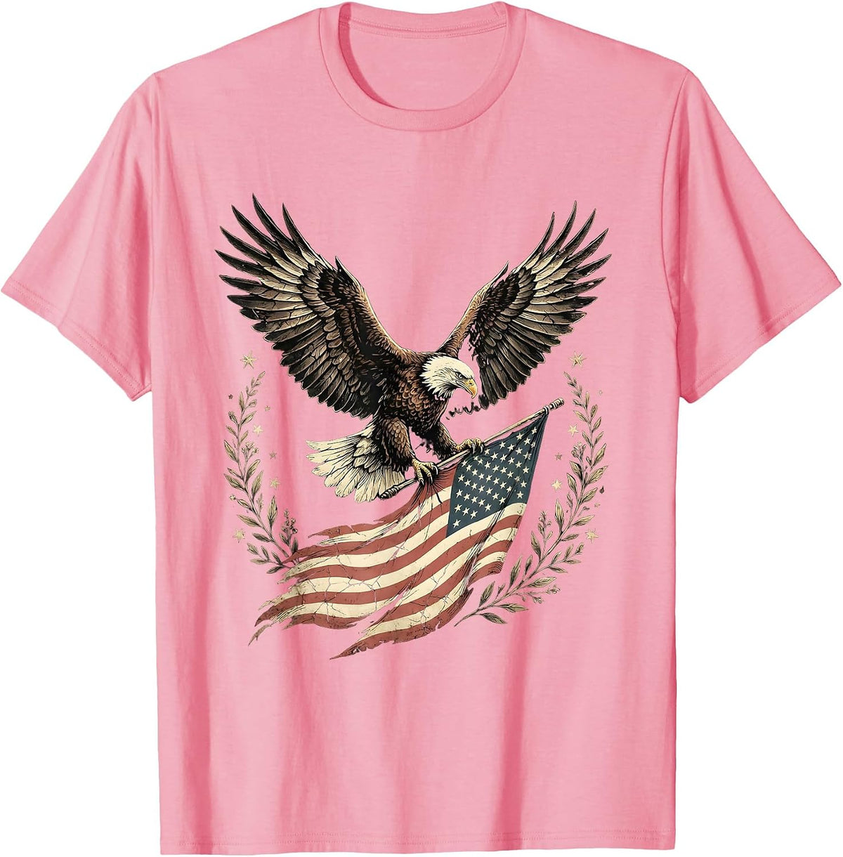 Men's Eagle Carrying American Flag Patriotic Design T-Shirt - Pink