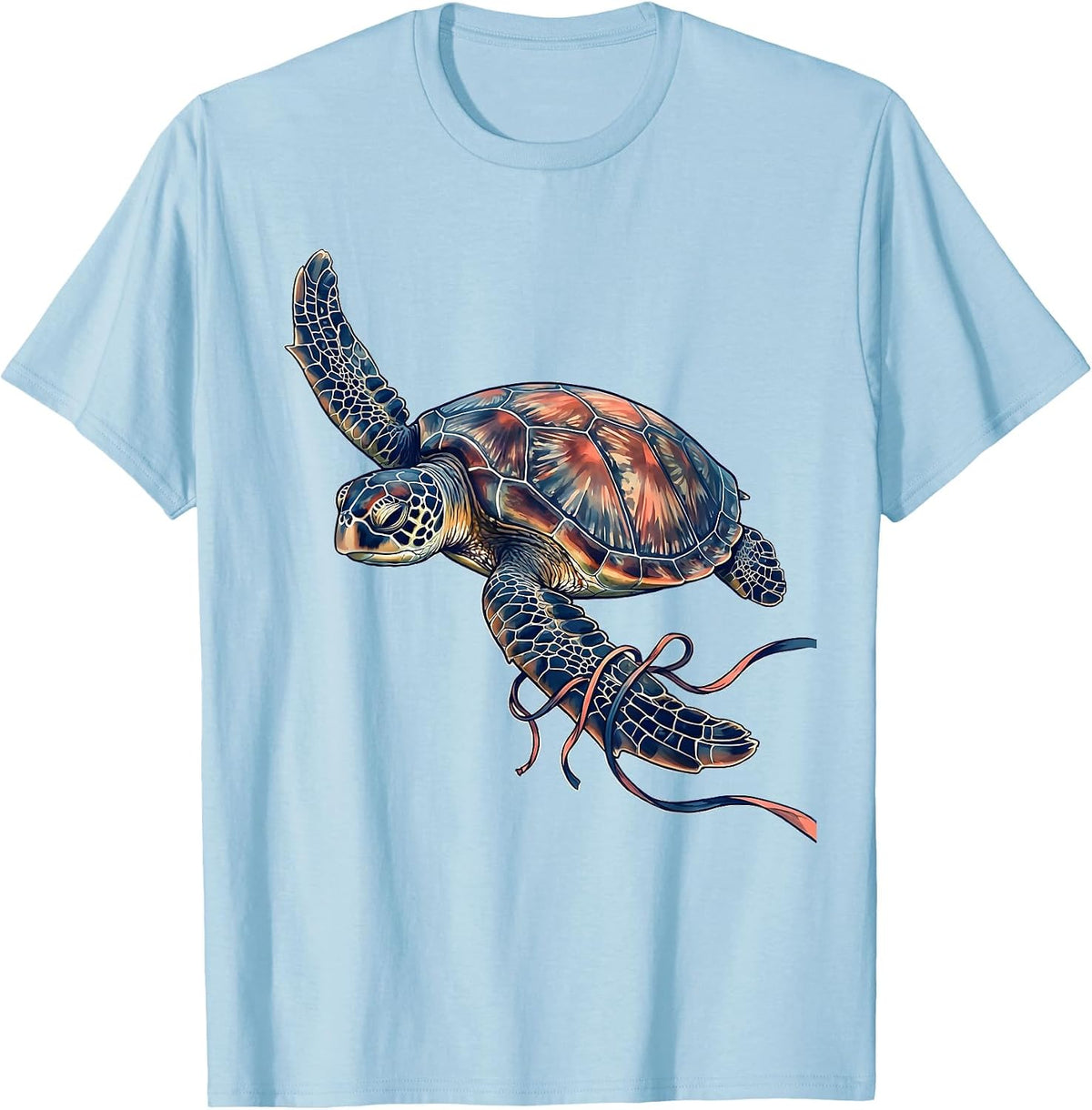 Men's Bikini Top Tangled in Sea Turtle Flippers T-Shirt - Baby Blue