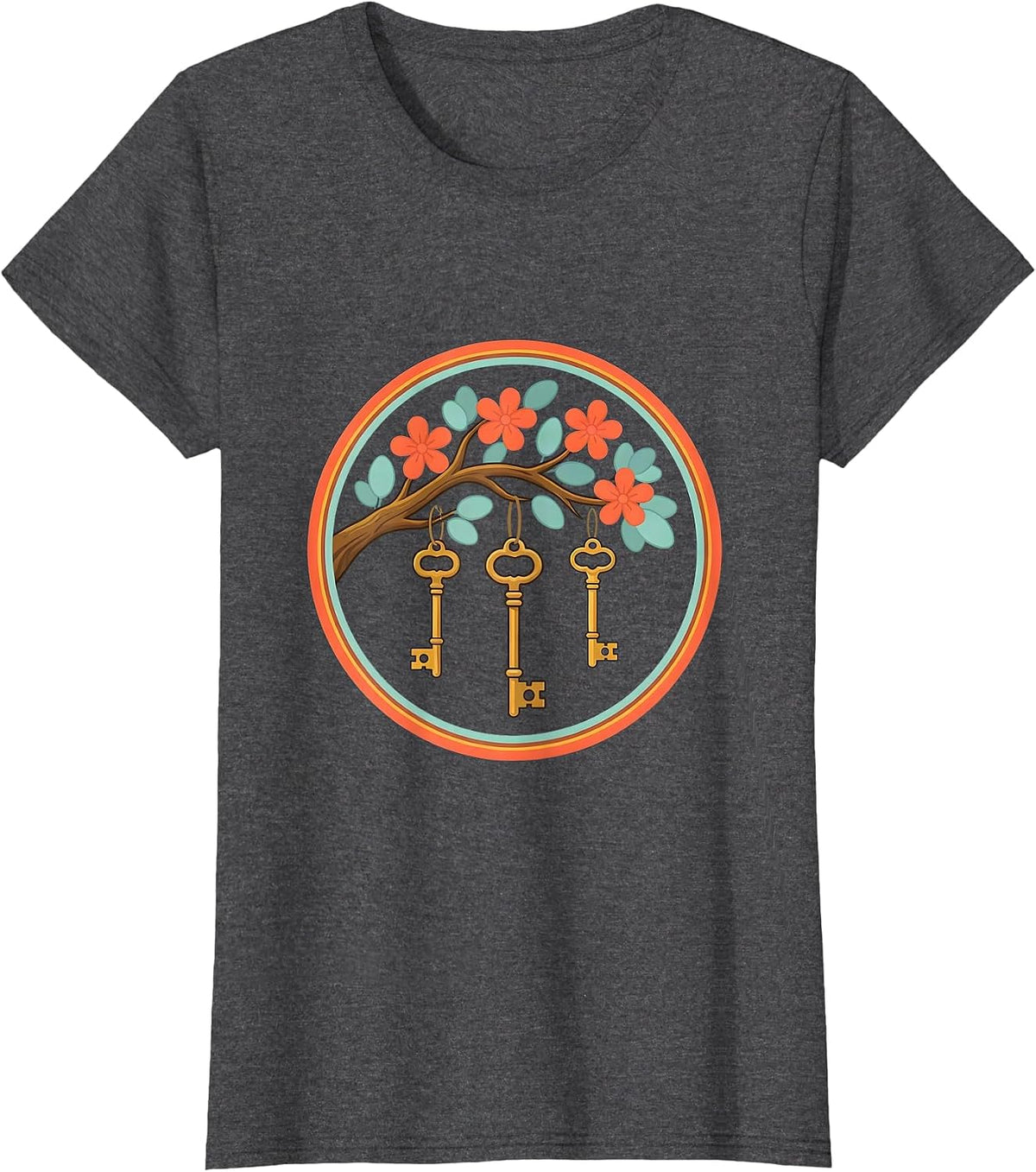 Women's Special Education Keys Blooming Tree Branch Design T-Shirt - Dark Heather Grey