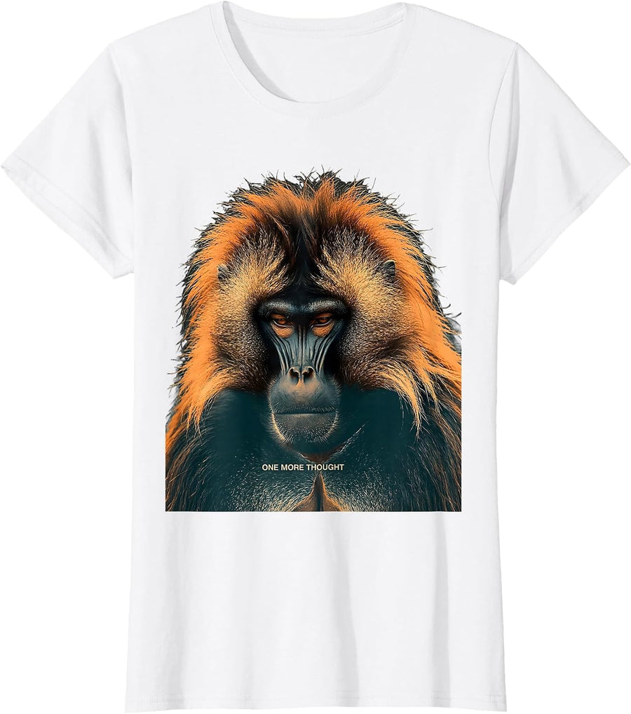 Women's One More Thought Expressionist Gelada Portrait Funny Monkey T-Shirt - White