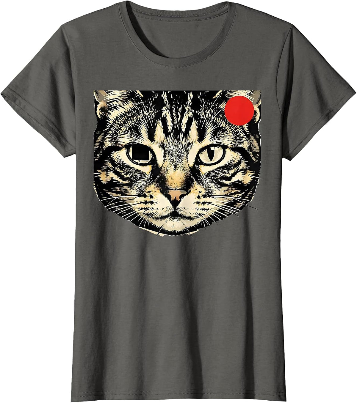 Women's Cursed Tabby Cat Stencil Meme Bootleg Humor T-Shirt - Asphalt Grey