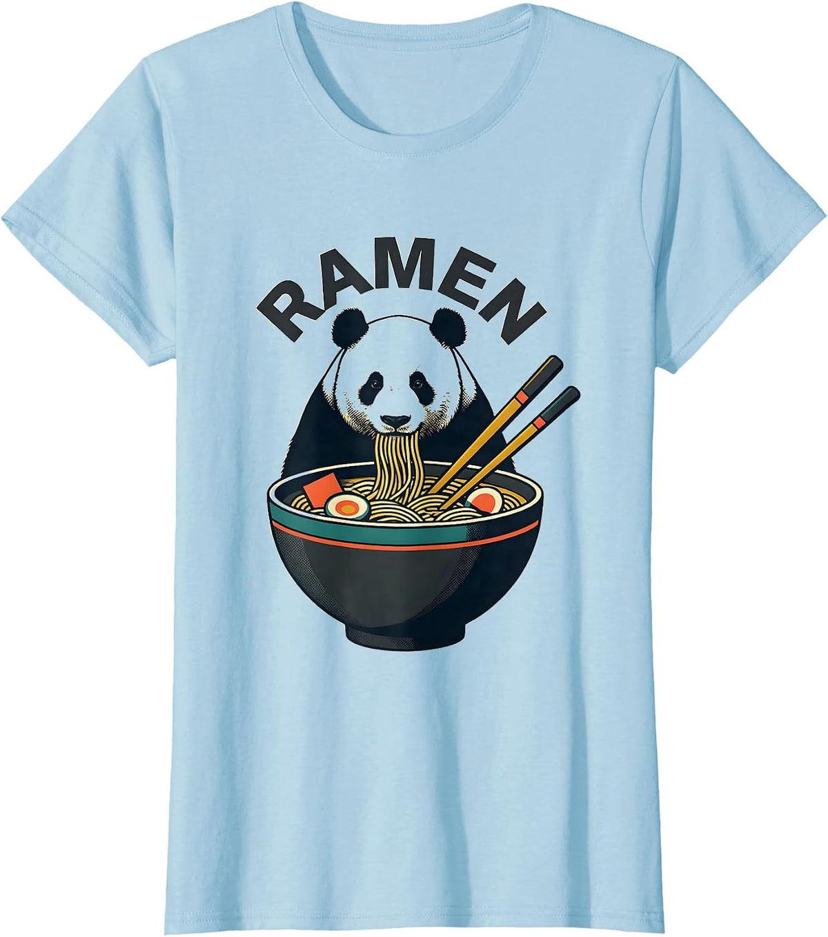 Women's Ramen Cute Panda Eating Kawaii Anime Animal Humor T-Shirt - Baby Blue