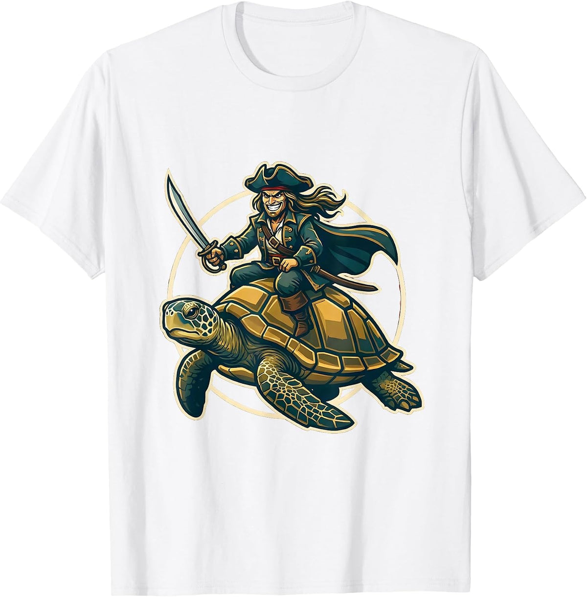 Men's Pirate Riding Giant Sea Turtle Ocean Adventure T-Shirt - White