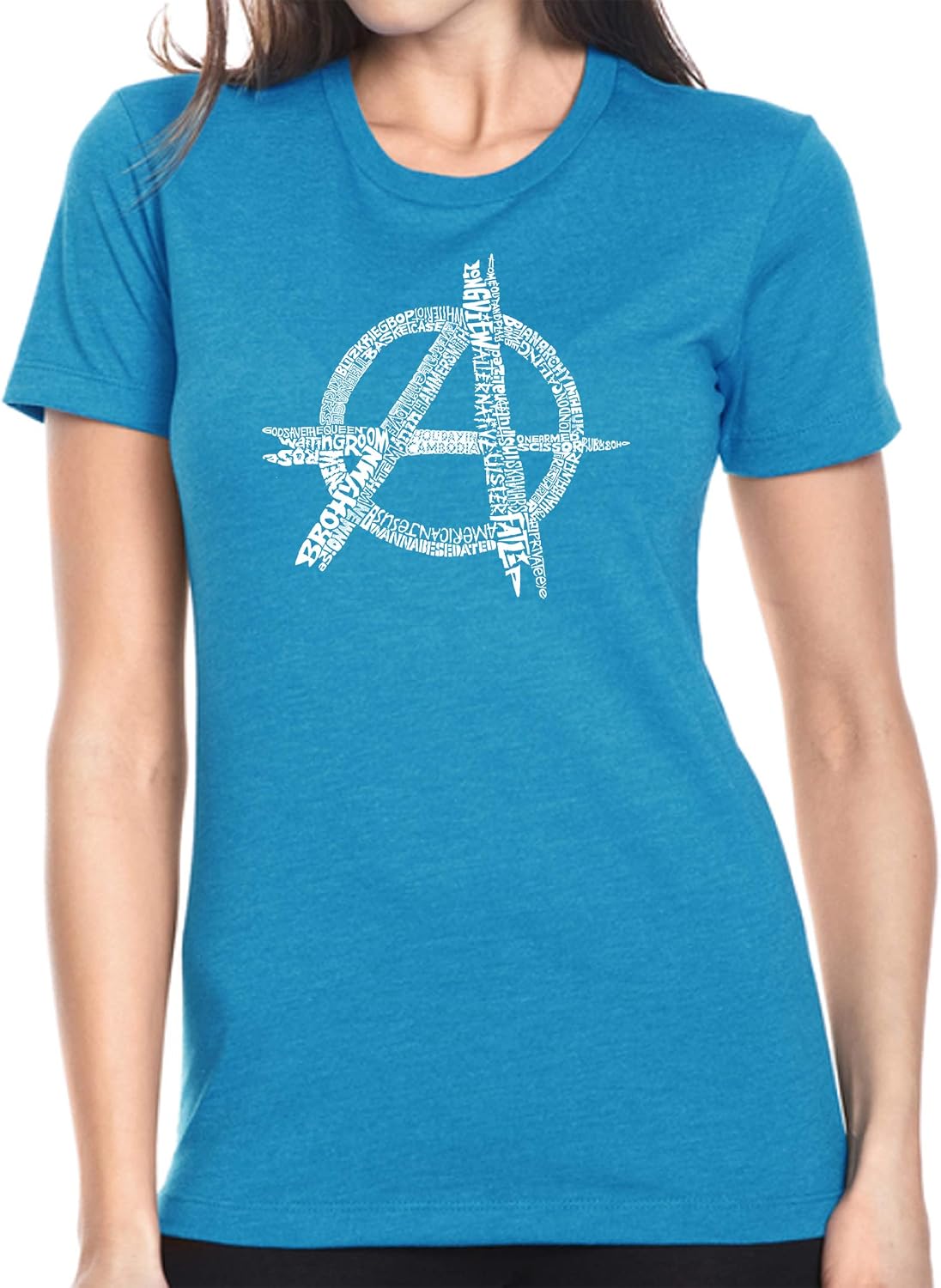 LA POP ART Women's Premium Blend Word Art T-Shirt - Great All TIME Punk Songs - Turquoise
