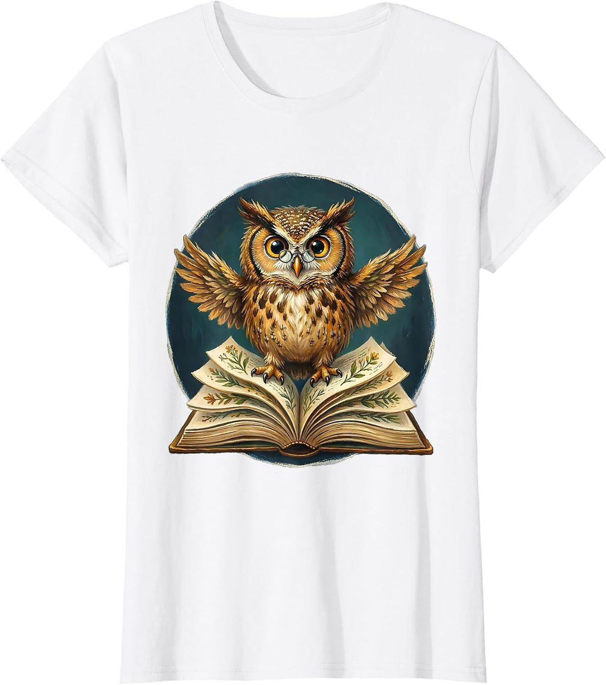 Owl on Open Book Illustration for Teachers T-Shirt - White