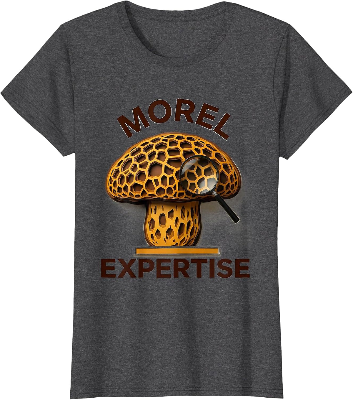 Women's Morel Expertise Retro Paper-Cutout Mushroom Forager Gift T-Shirt - Dark Heather Grey