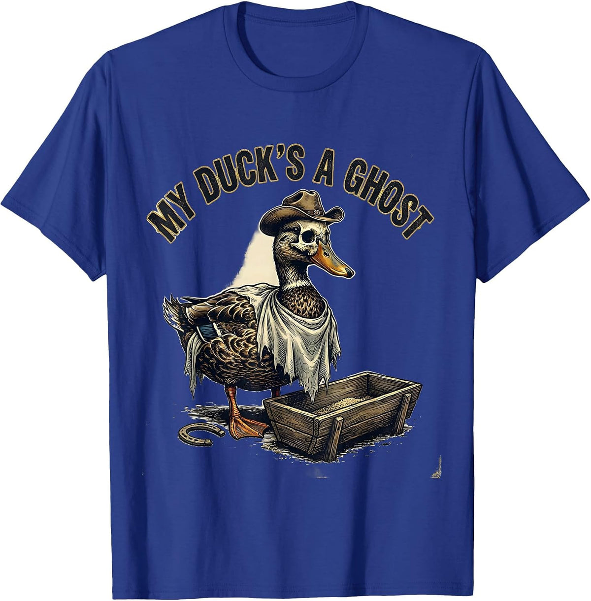 Men's My Duck's a Ghost Vintage Western Halloween Ghost Skeleton T-Shirt - Royal Blue