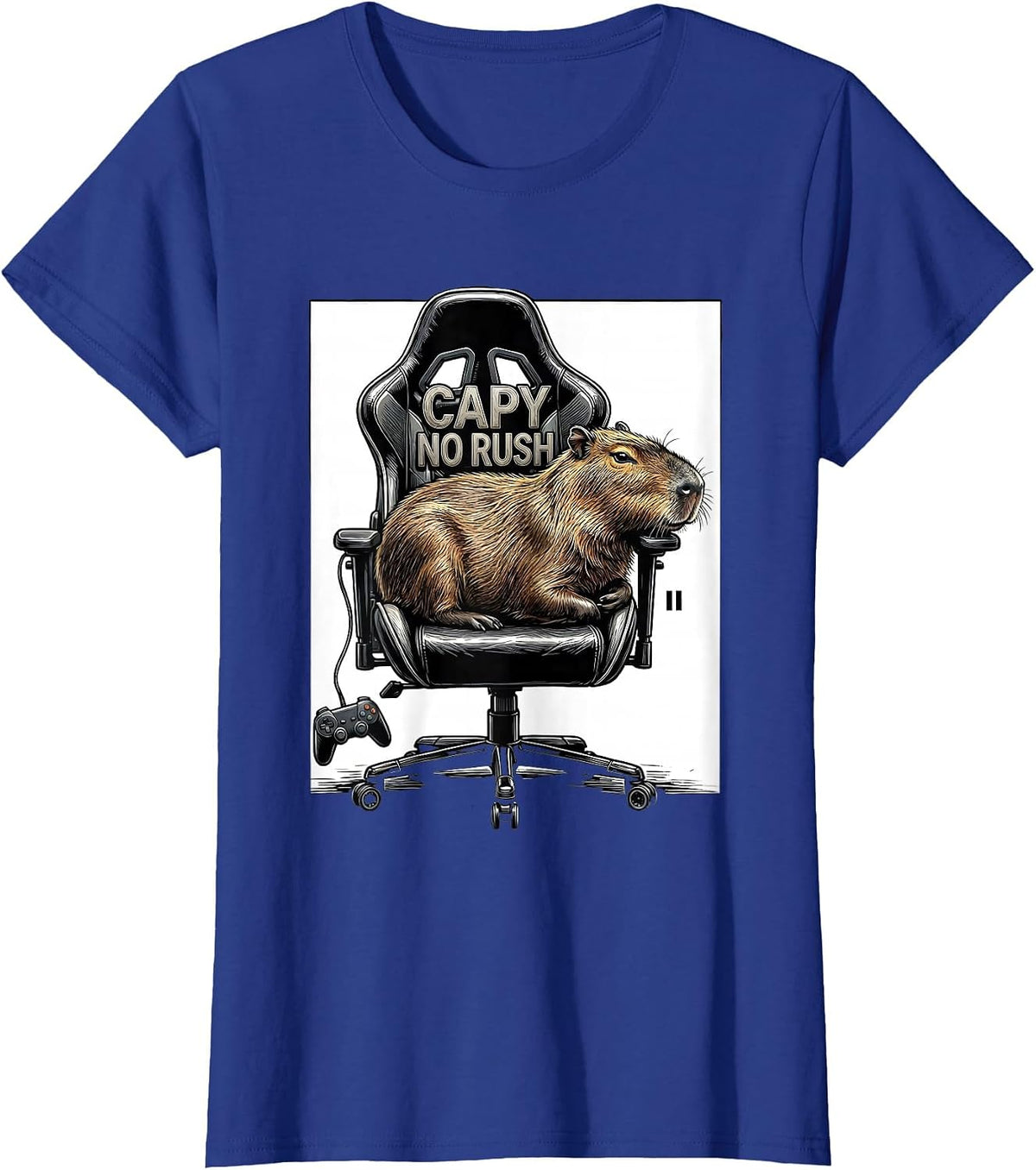 Women's Capy No Rush Funny Capybara Gamer Gaming Humor T-Shirt - Royal Blue
