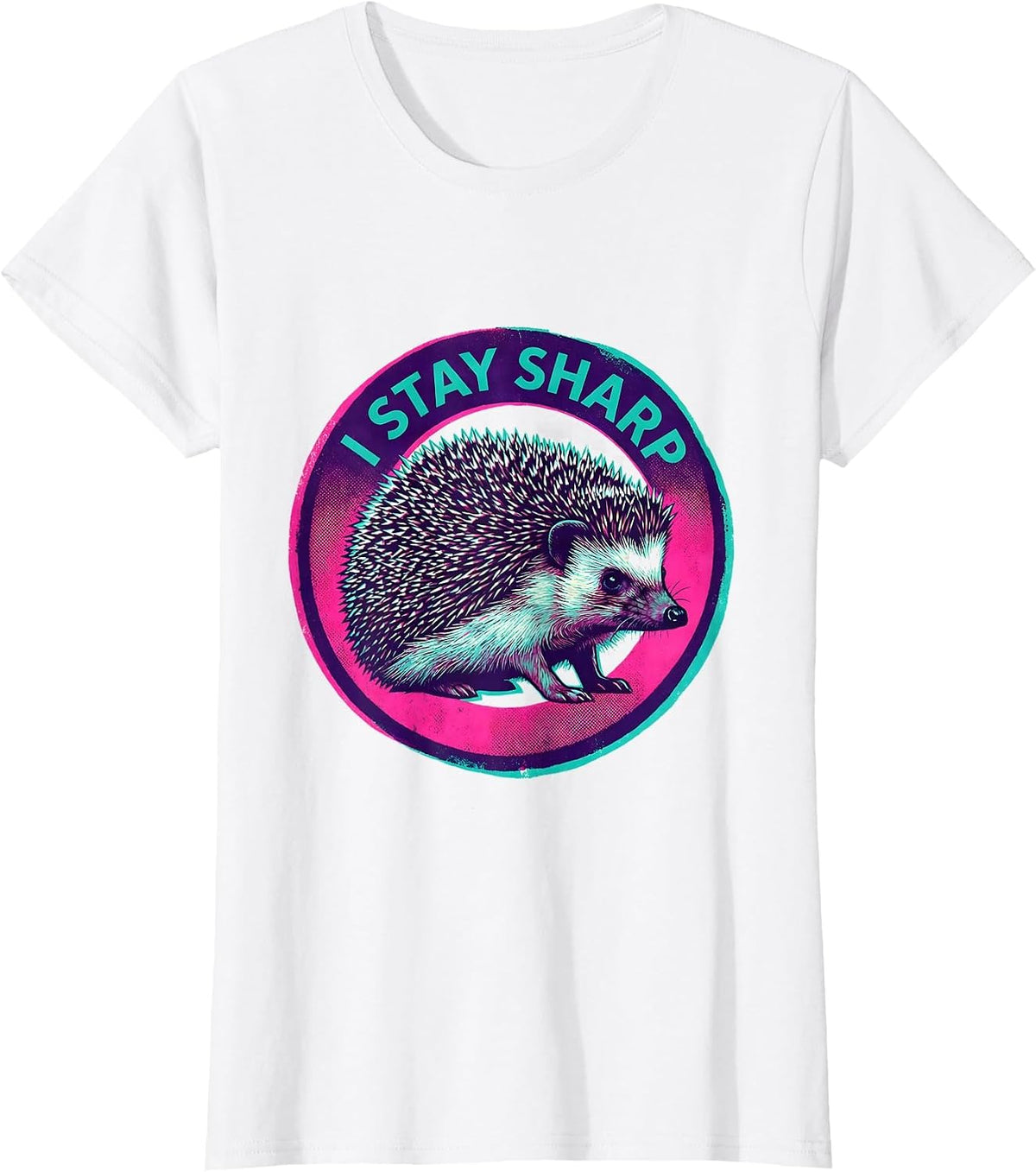 I Stay Sharp Risograph Hedgehog Animal Humor Gift for Kids T-Shirt - White