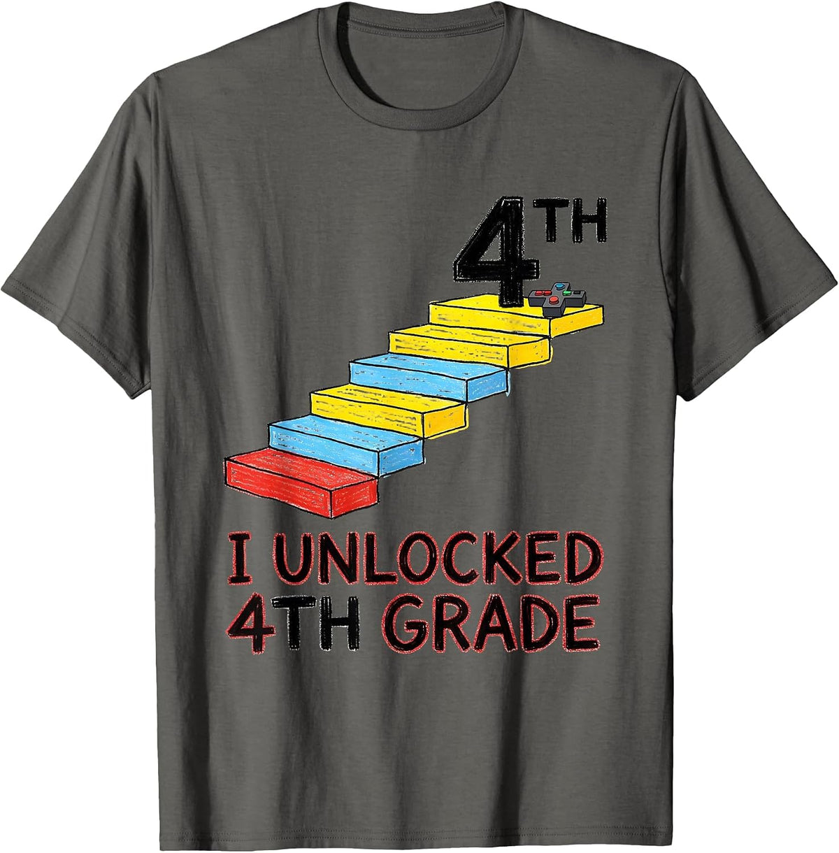 Men's I Unlocked 4th Grade Naive Kidcore Back To School Gamer T-Shirt - Asphalt Grey