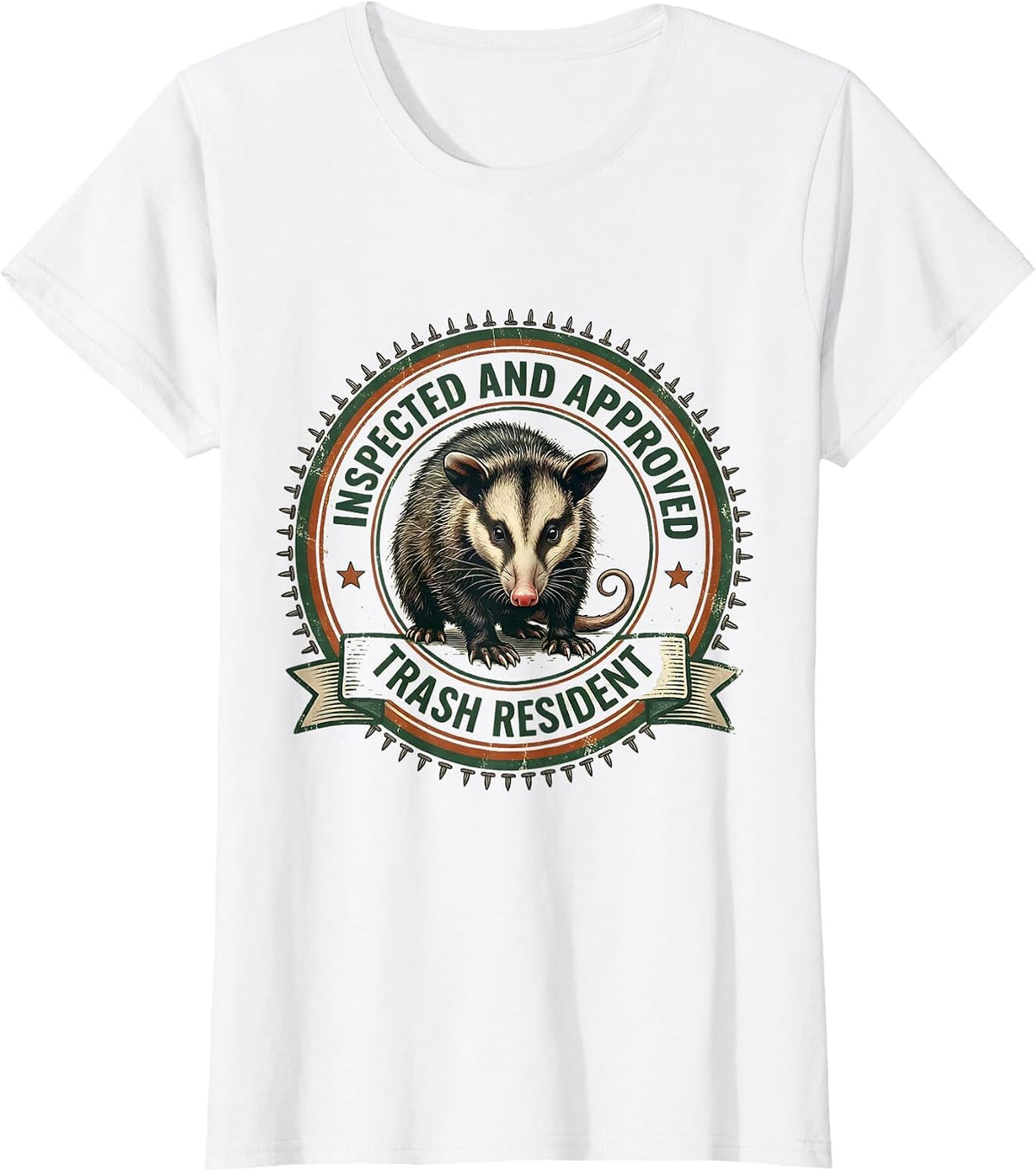 Women's Inspected And Approved Trash Resident Vintage Opossum Meme T-Shirt - White