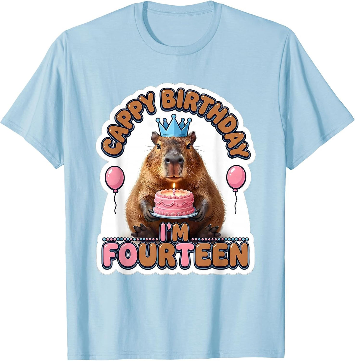 Men's Cappy Birthday I'm Fourteen Kawaii Capybara Birthday Girl T-Shirt - Baby Blue