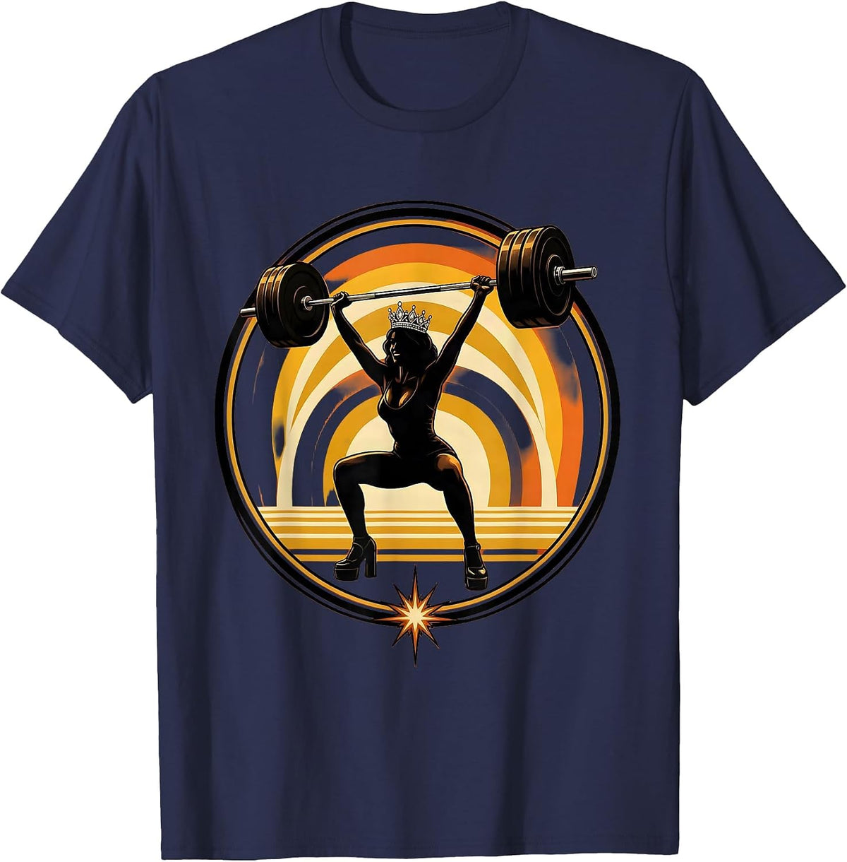 Glam Weightlifter Tiara and Heels Funny Gym Art T-Shirt - Navy Blue