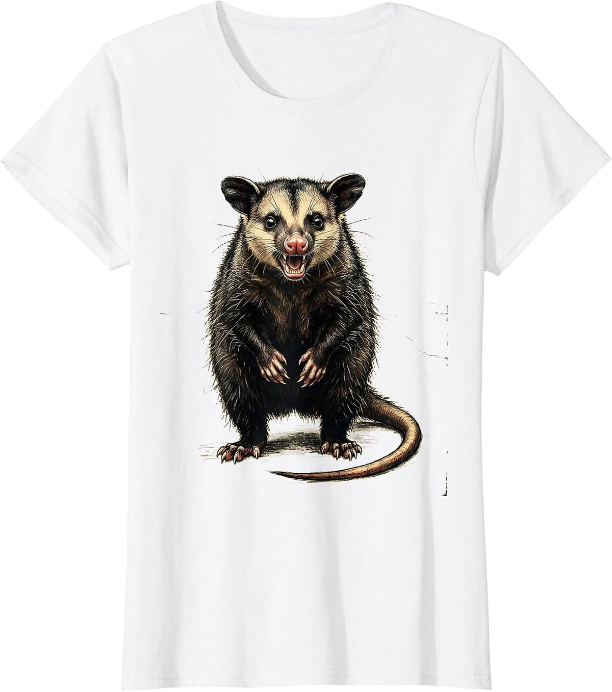 Distressed Opossum Angry Animal Meme Humor T-Shirt - White