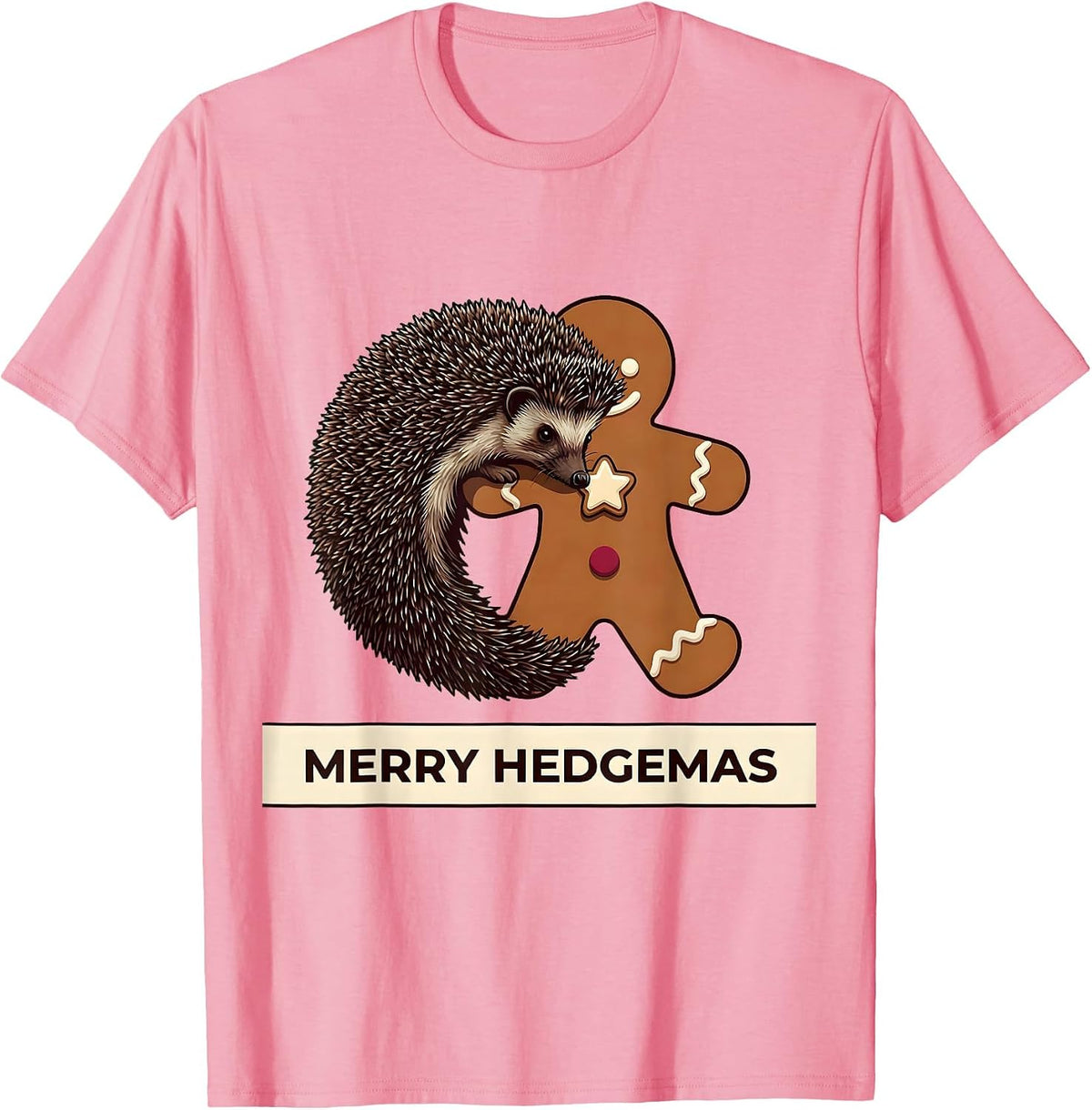 Men's Merry Hedgemas Cute Hedgehog Christmas Humor Novelty T-Shirt - Pink
