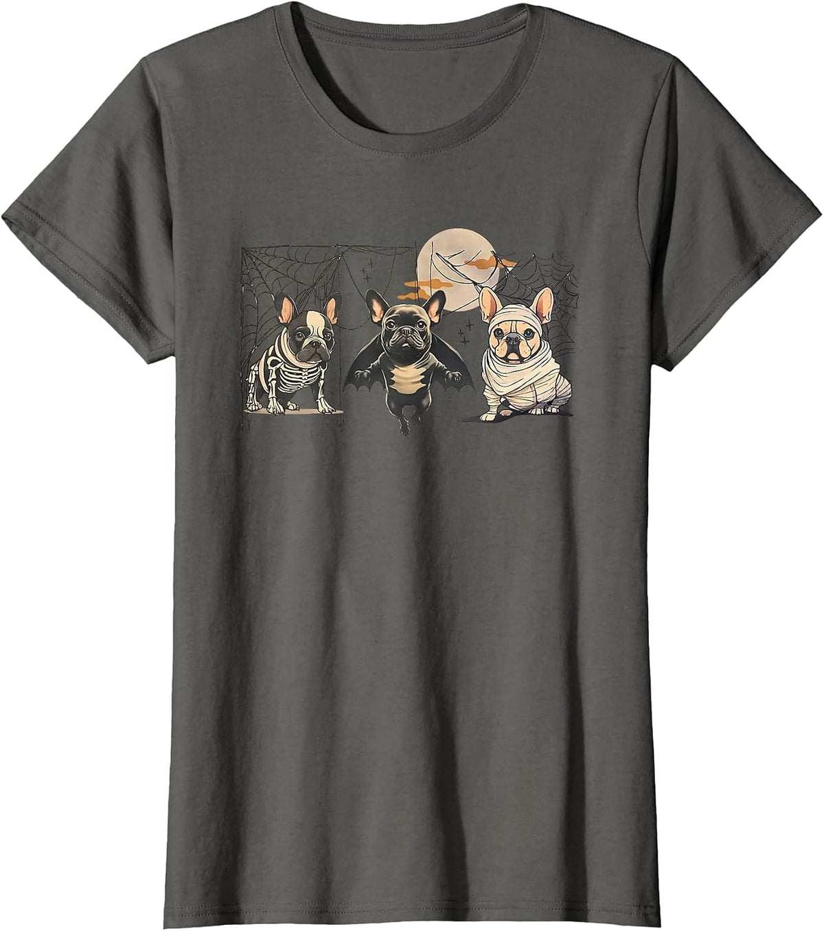 Frenchie Halloween Bleached French Bulldog Spooky T-Shirt - Asphalt Grey