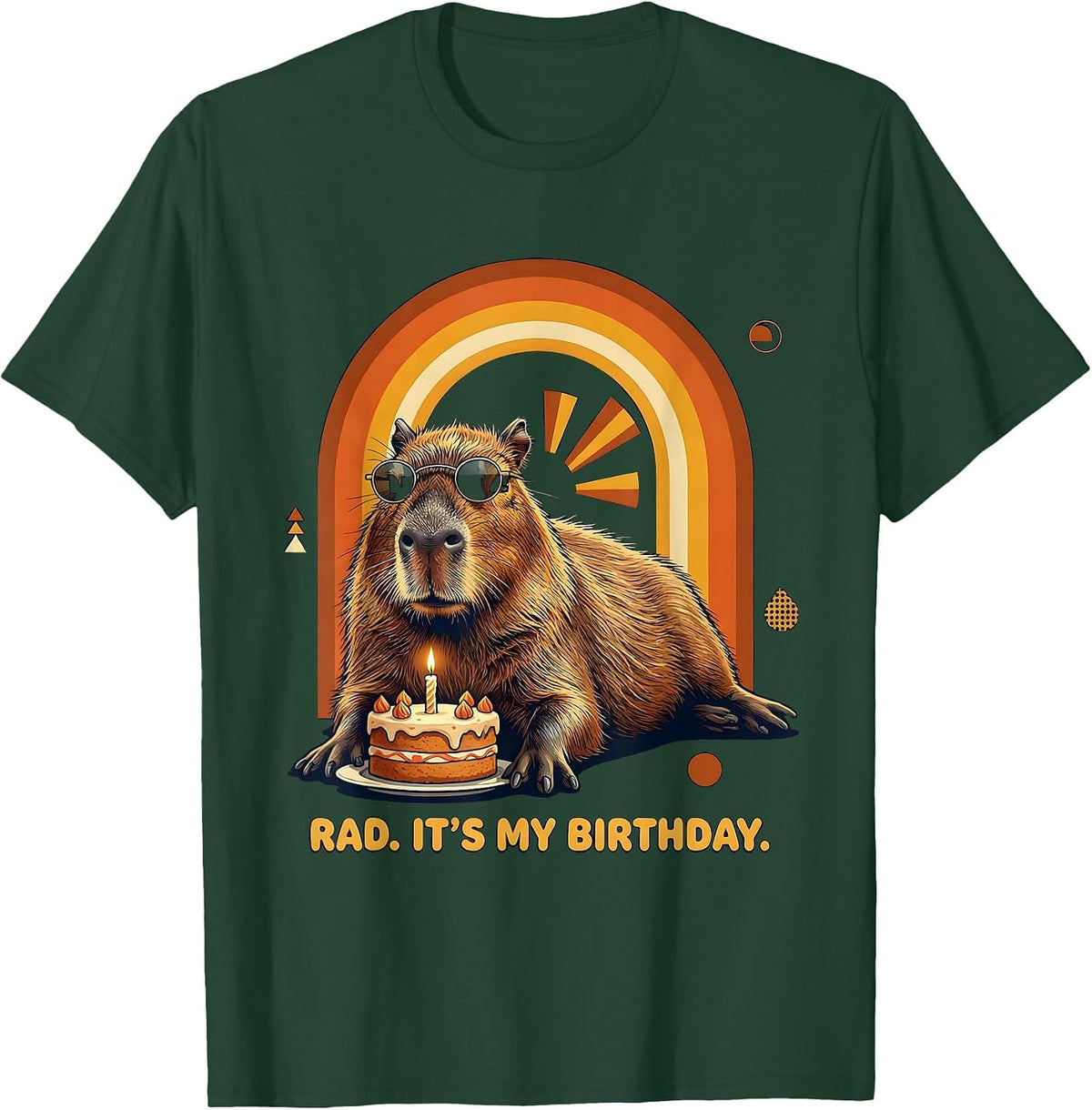 Men's Rad It's My Birthday Retro 70s Capybara Kawaii Birthday Gift T-Shirt - Dark Green