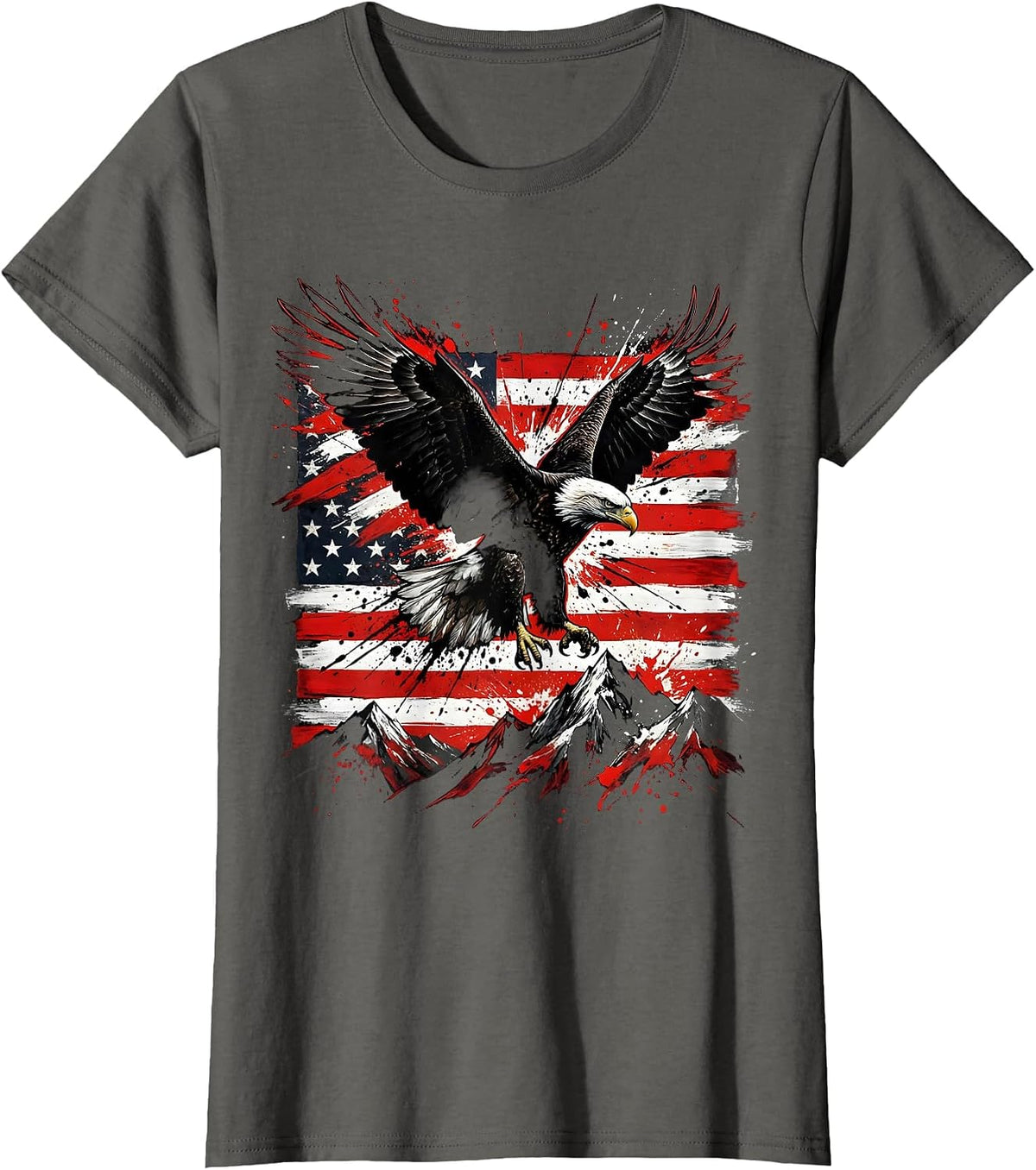 Women's Bald Eagle Over Mountain Peaks USA Freedom T-Shirt - Asphalt Grey
