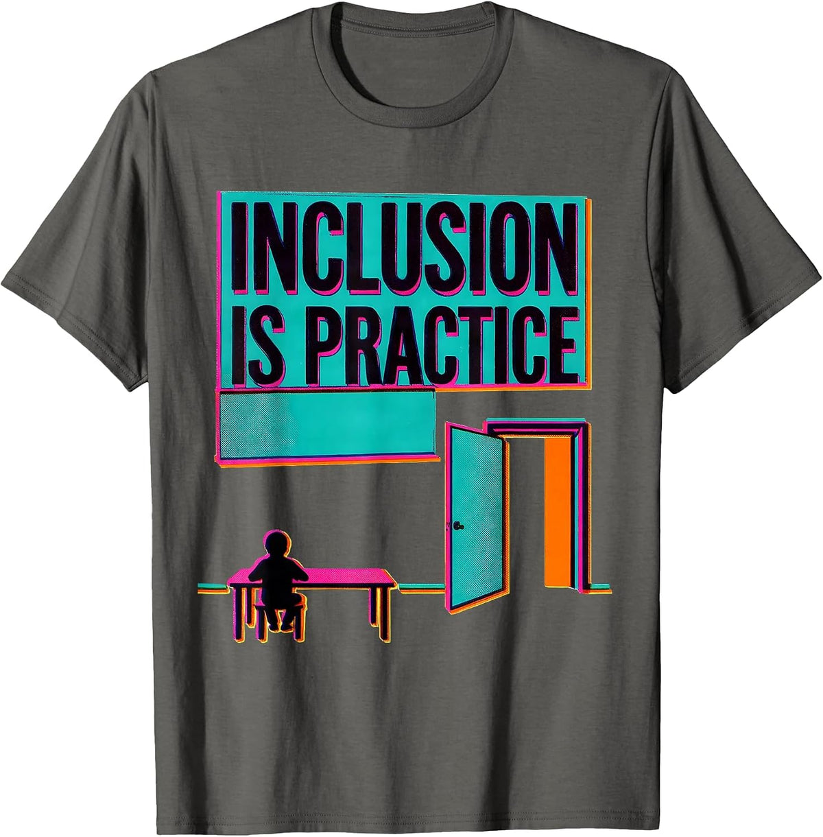 Men's Inclusion Is Practice Risograph Special Education Teacher T-Shirt - Asphalt Grey