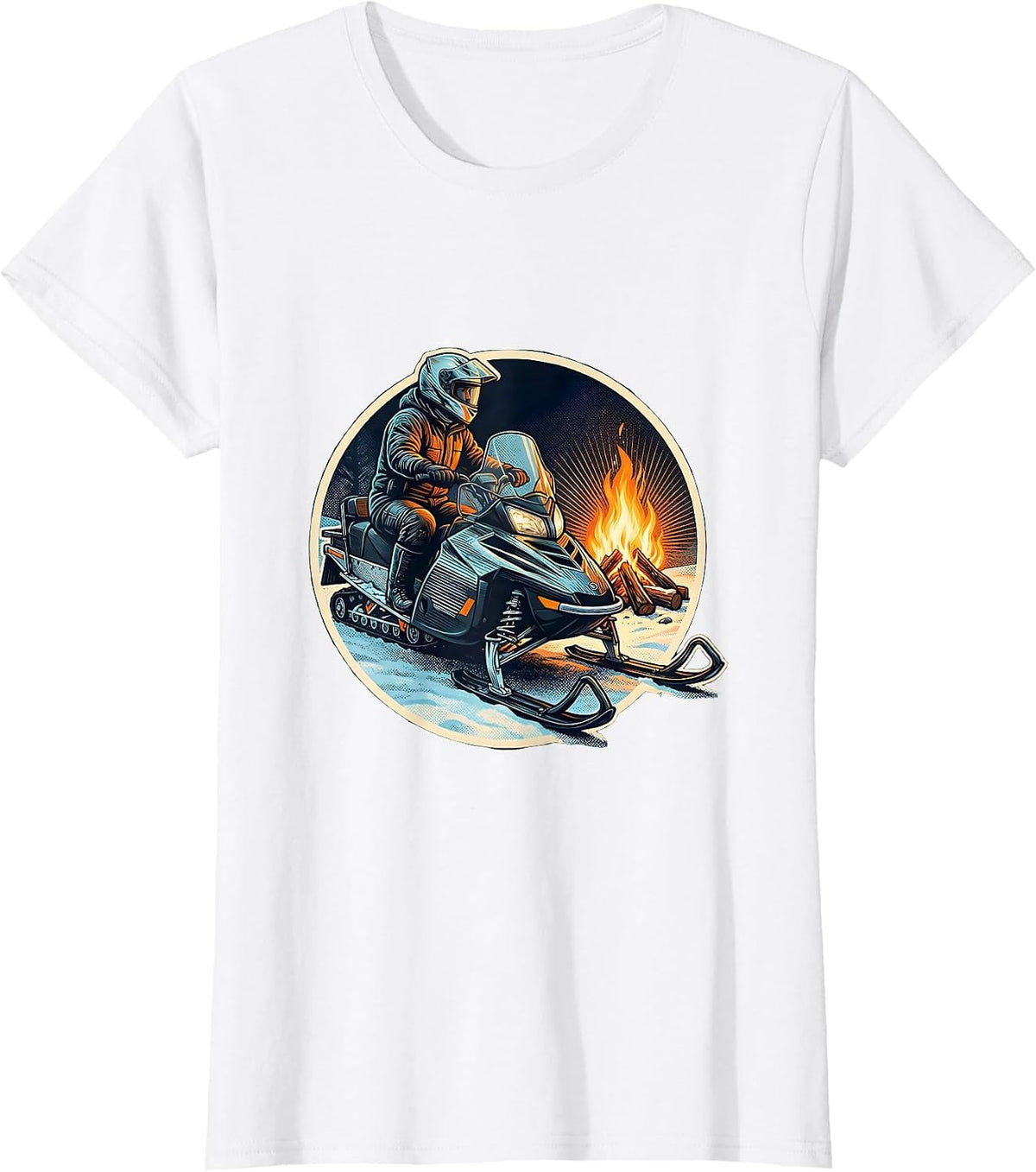 Sealed Badge Helmeted Snowmobile Rider Winter Humor T-Shirt - White