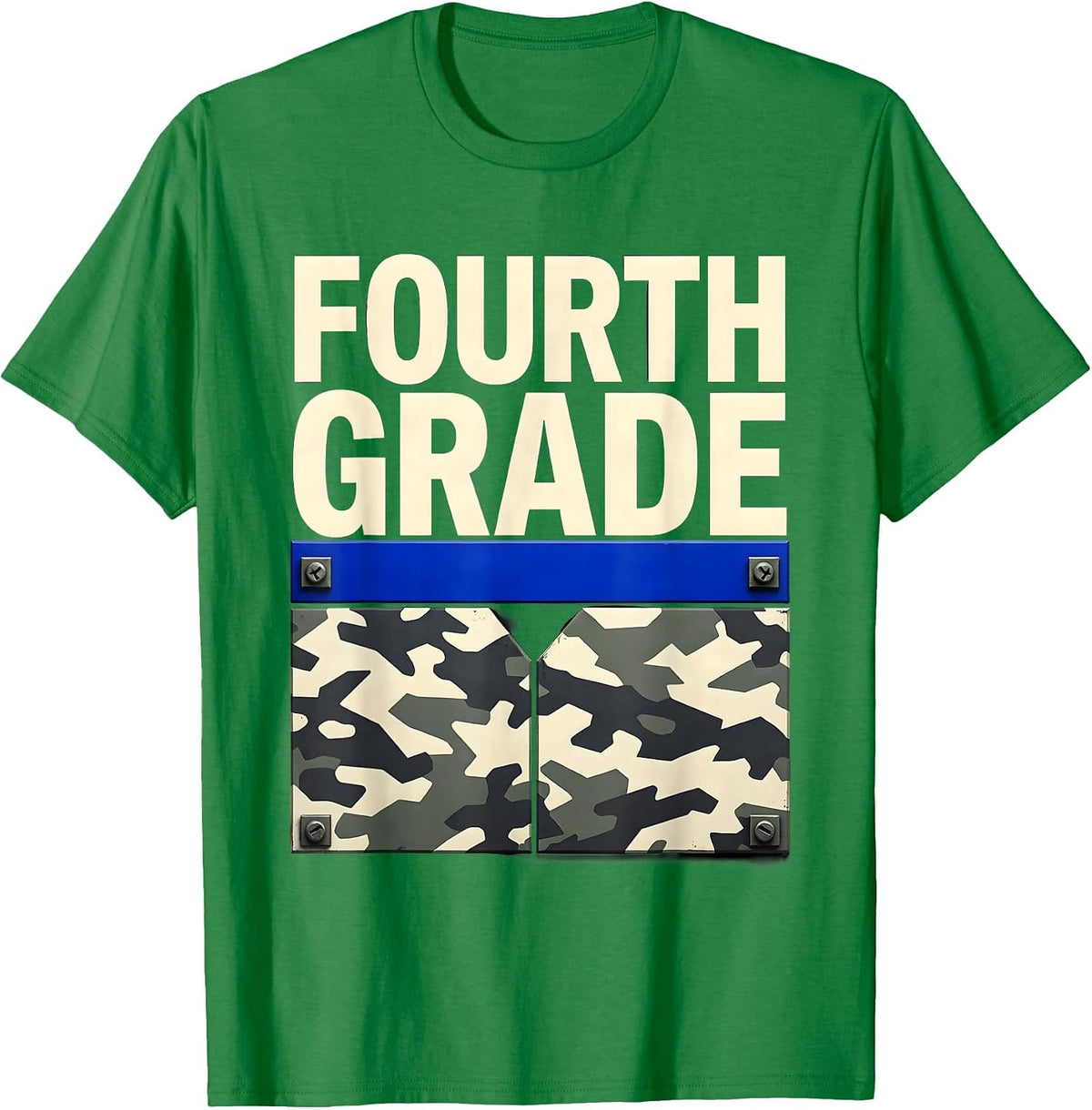 Men's Fourth Grade Brutalist Camo Back To School Boys Teacher T-Shirt - Kelly Green