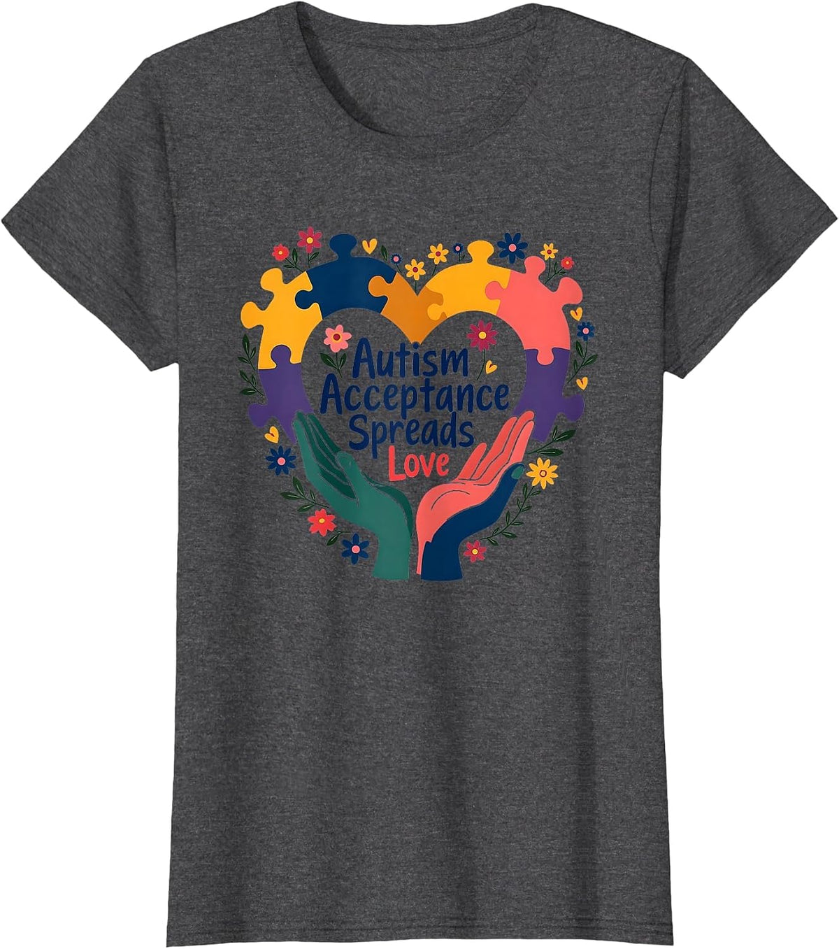 Autism Acceptance Spreads Love Awareness Design T-Shirt - Dark Heather Grey-autism Acceptance Spreads