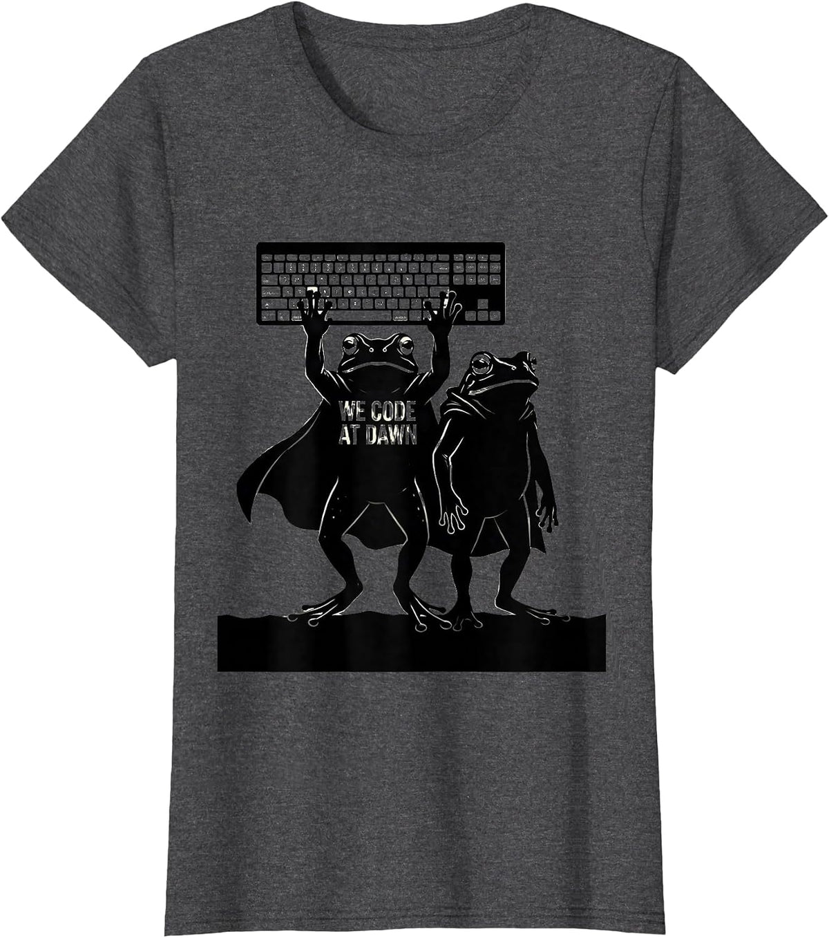 Women's We Code At Dawn Funny Teacher Frog Back to School T-Shirt - Dark Heather Grey