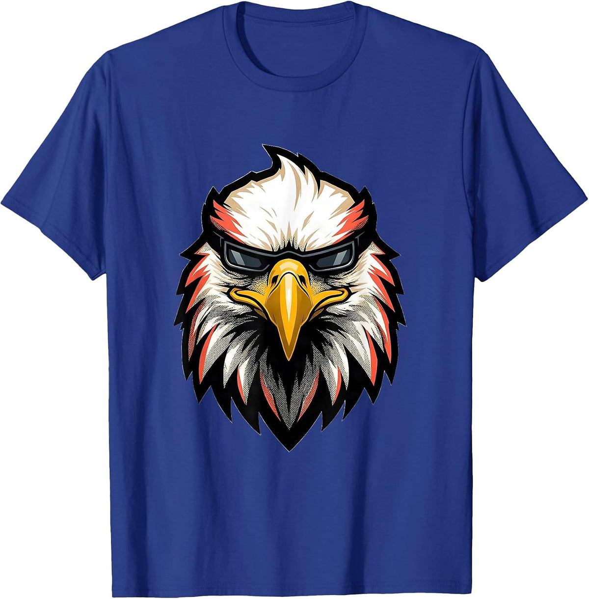 Eagle Mascot Sunglasses Screenprint Eagle Fan Novelty T-Shirt - Royal Blue