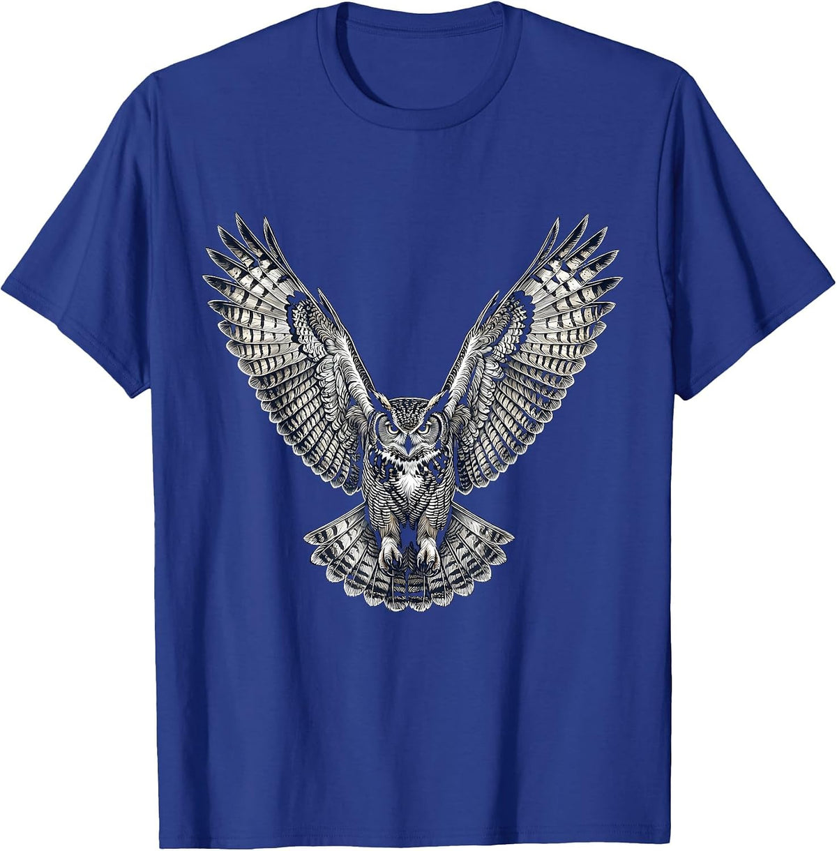 Men's White Owl in Flight at Night Freedom Design T-Shirt - Royal Blue
