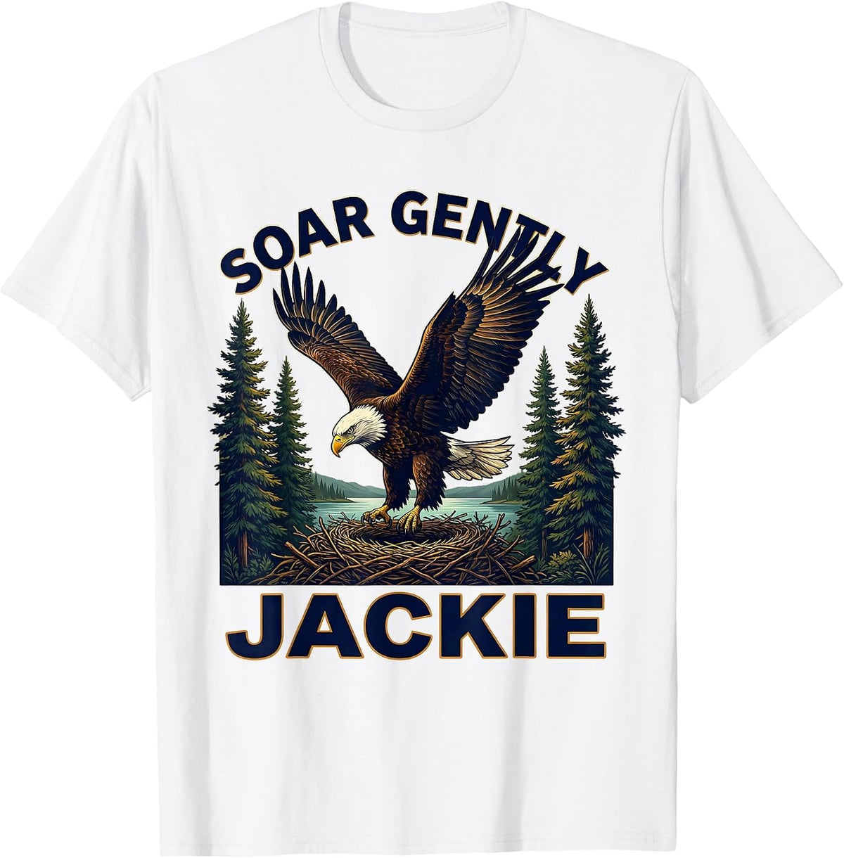 Men's Soar Gently, Jackie Vintage Eagle Memorial Tribute Big Bear T-Shirt - White