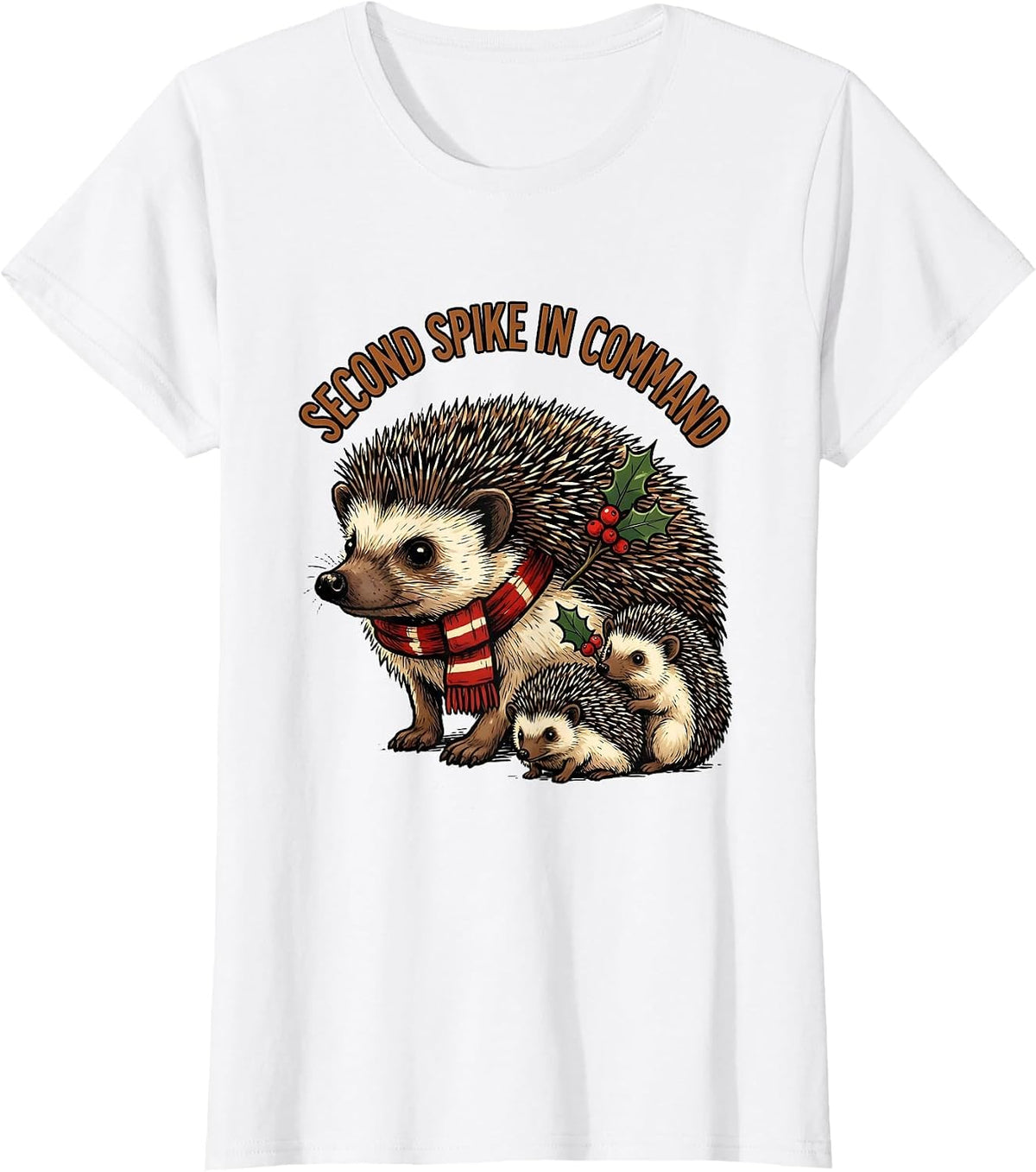 Women's Second Spike In Command Cute Hedgehog Christmas Novelty T-Shirt - White