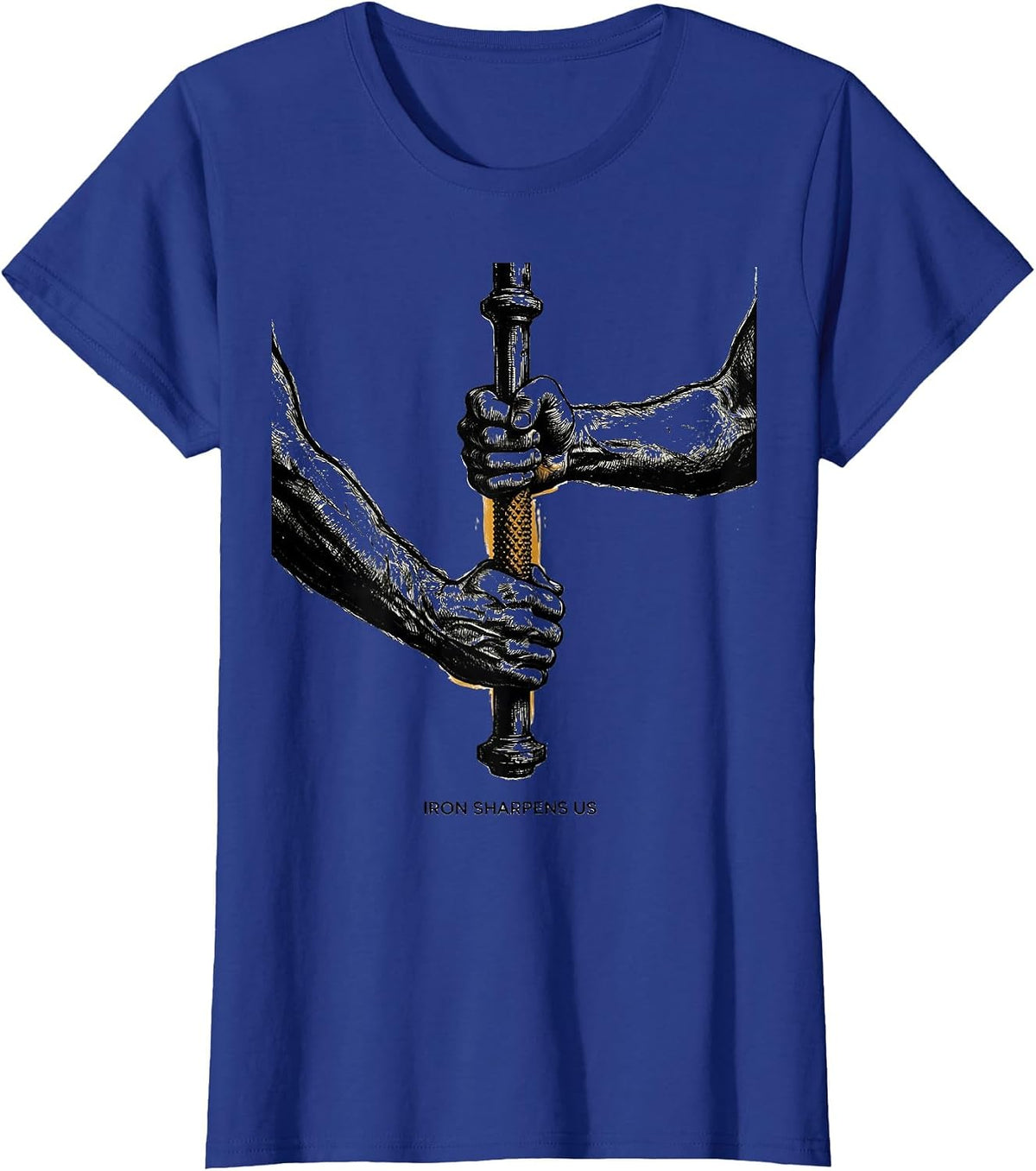Women's Iron Sharpens Us Motivational Faith-Driven Gym Weightlifter T-Shirt - Royal Blue