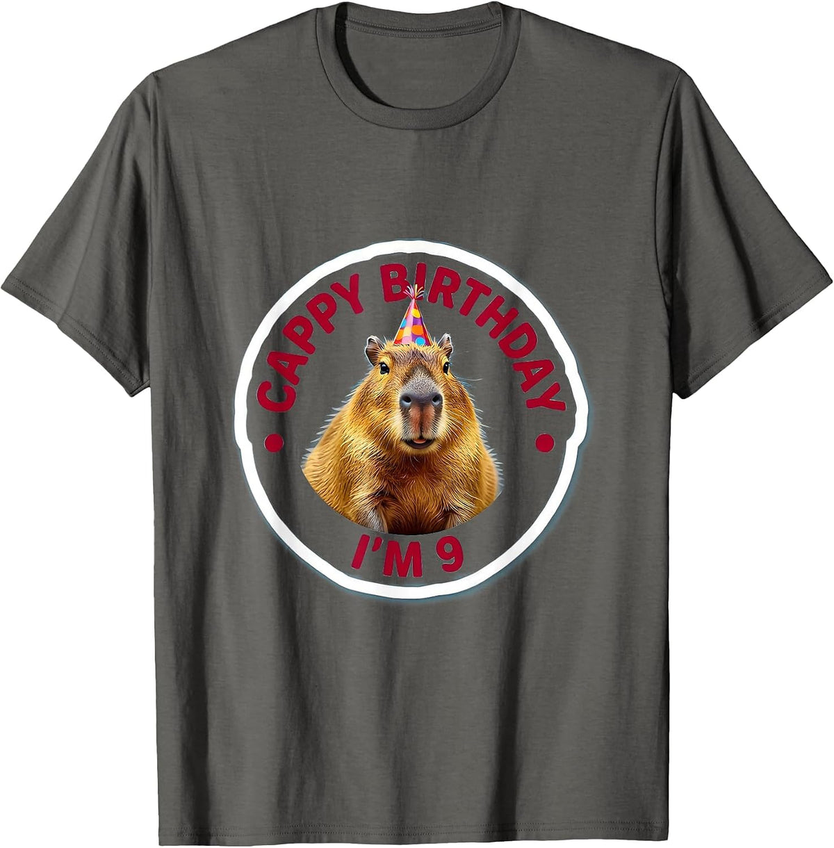 Cappy Birthday I'm 9 Funny Capybara Meme Birthday Party T-Shirt - Asphalt Grey
