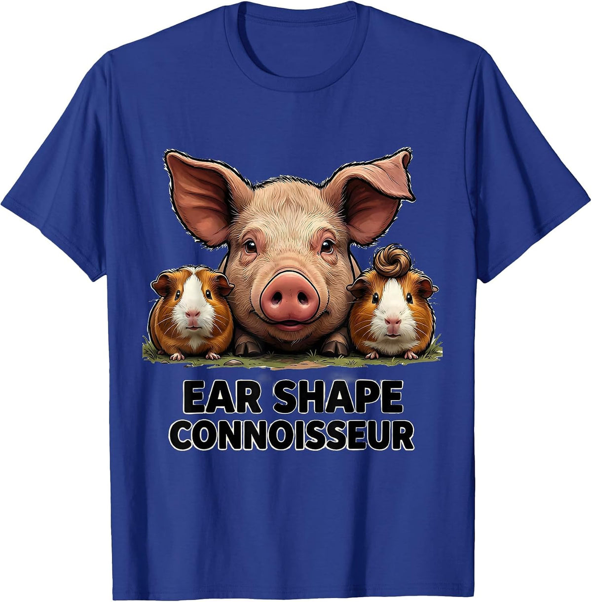 Ear Shape Connoisseur Funny Pig Lover Guinea Pig Cartoon T-Shirt - Royal Blue